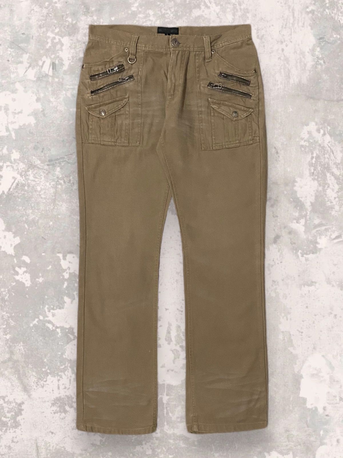 image of 20471120 x Avant Garde Japan In The Attic Whisker Wash Tactical Cargo Zips Jeans in Beige (Size 33)