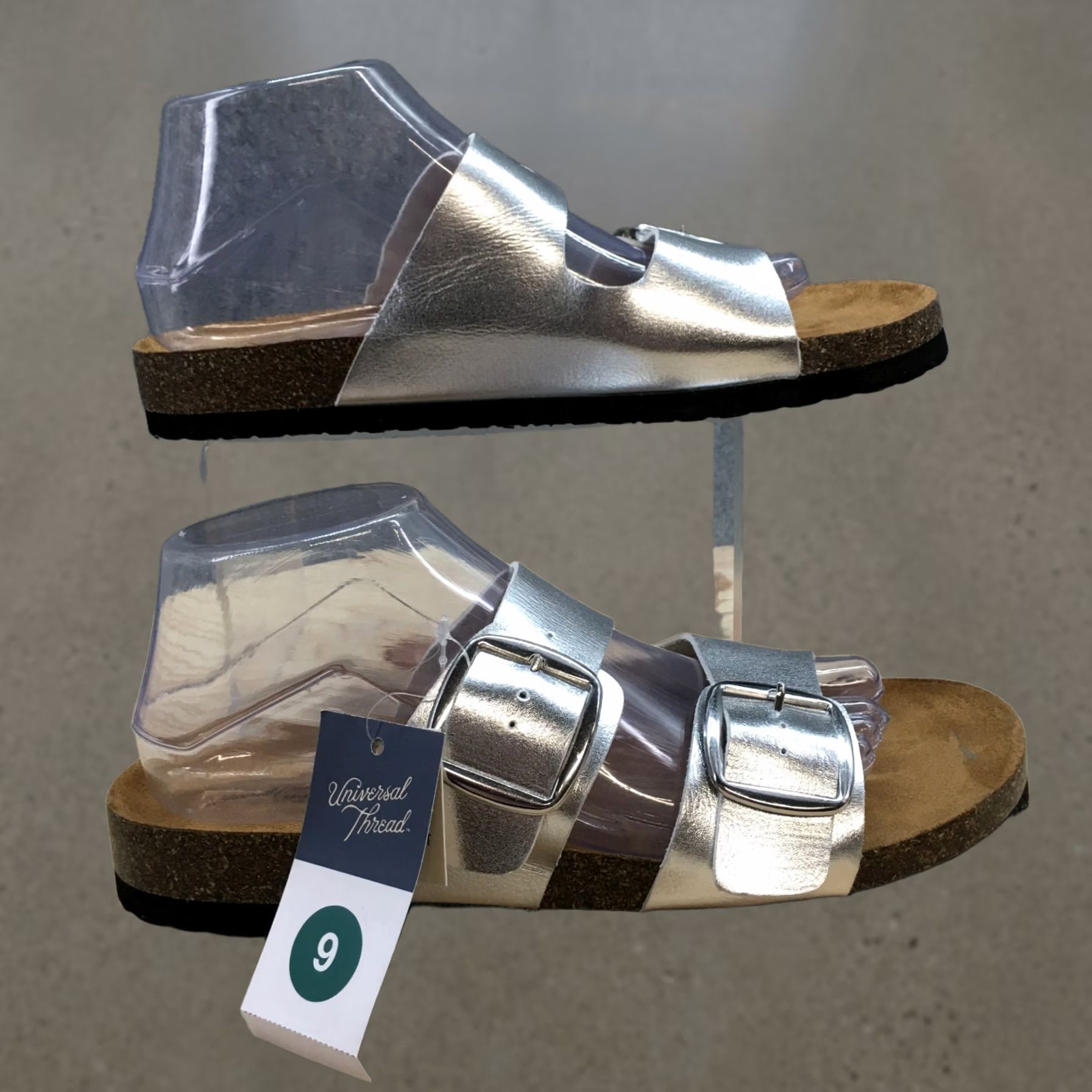 Vintage Universal Thread Sandal Womens 9 Silver Devin Open Toe Cork Faux Leather NEW Slip-On Comfort Slide Casual Shoes Womens Size US 9 / IT 39 - 1 Thumbnail