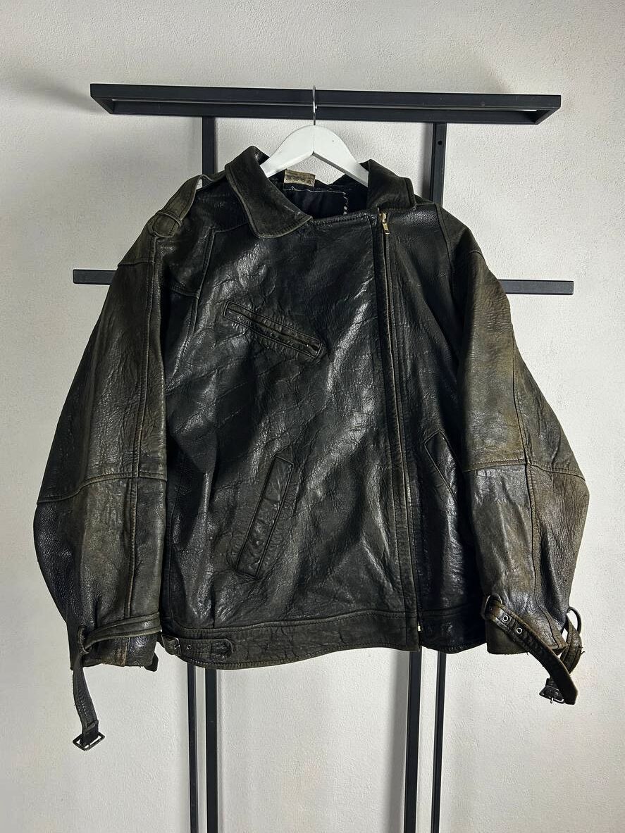 Japanese Brand Washed Japanes Cropped Boxy Leather Jacket Asymmetrical ZIP Size US L / EU 52-54 / 3 - 2 Thumbnail