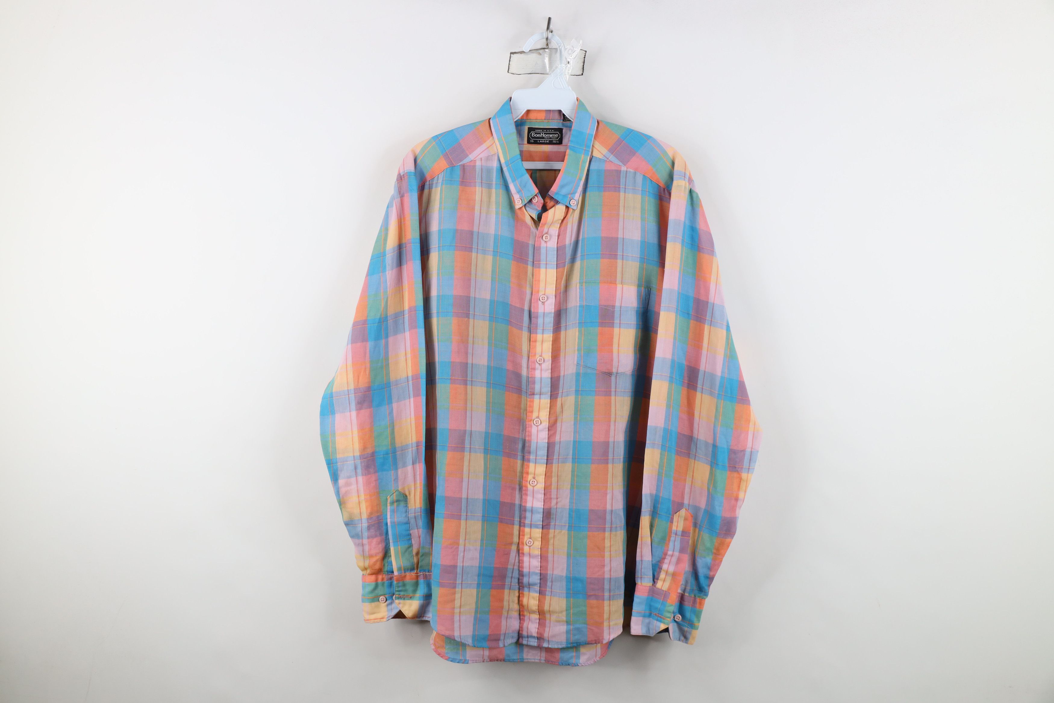 Vintage Vintage 70s Streetwear Rainbow Madras Plaid Button Shirt USA Size US L / EU 52-54 / 3 - 1 Thumbnail
