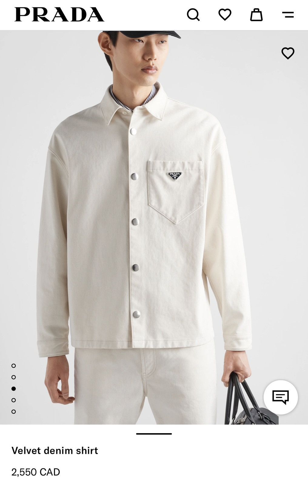 image of Prada Velvet Denim Shirt in White, Men's (Size Small)