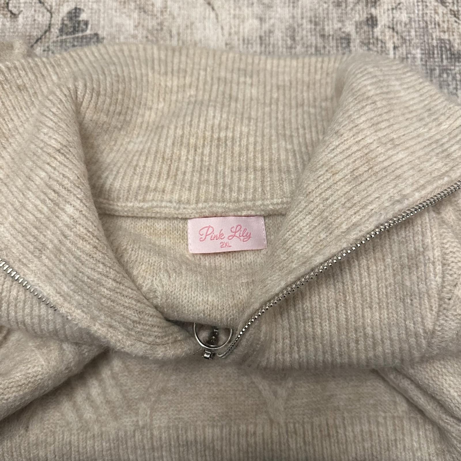 Designer Pink Lily Cozy Zip Pullover Sweater 2XL Size XXL / US 16-18 / IT 52-54 - 2 Thumbnail