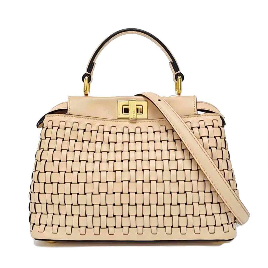 Fendi FENDI Peekaboo mini light pinksheepskin woven shoulder bag handbag crossbody bag Size ONE SIZE - 1 Thumbnail