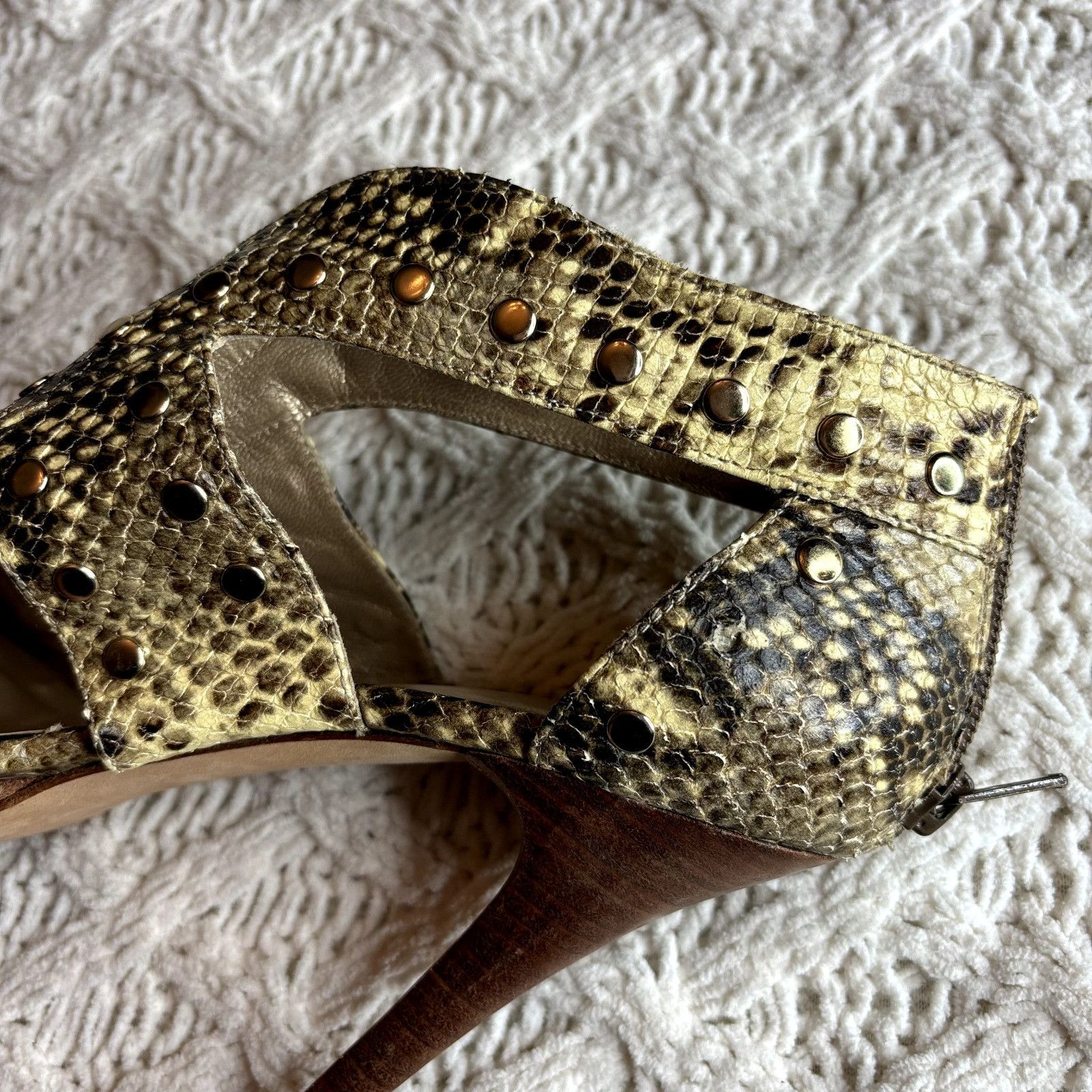 Stuart Weitzman Stuart Weitzman Snake Print Leather Platform Studded Zip-Cag Size US 8.5 / IT 38.5 - 10 Thumbnail