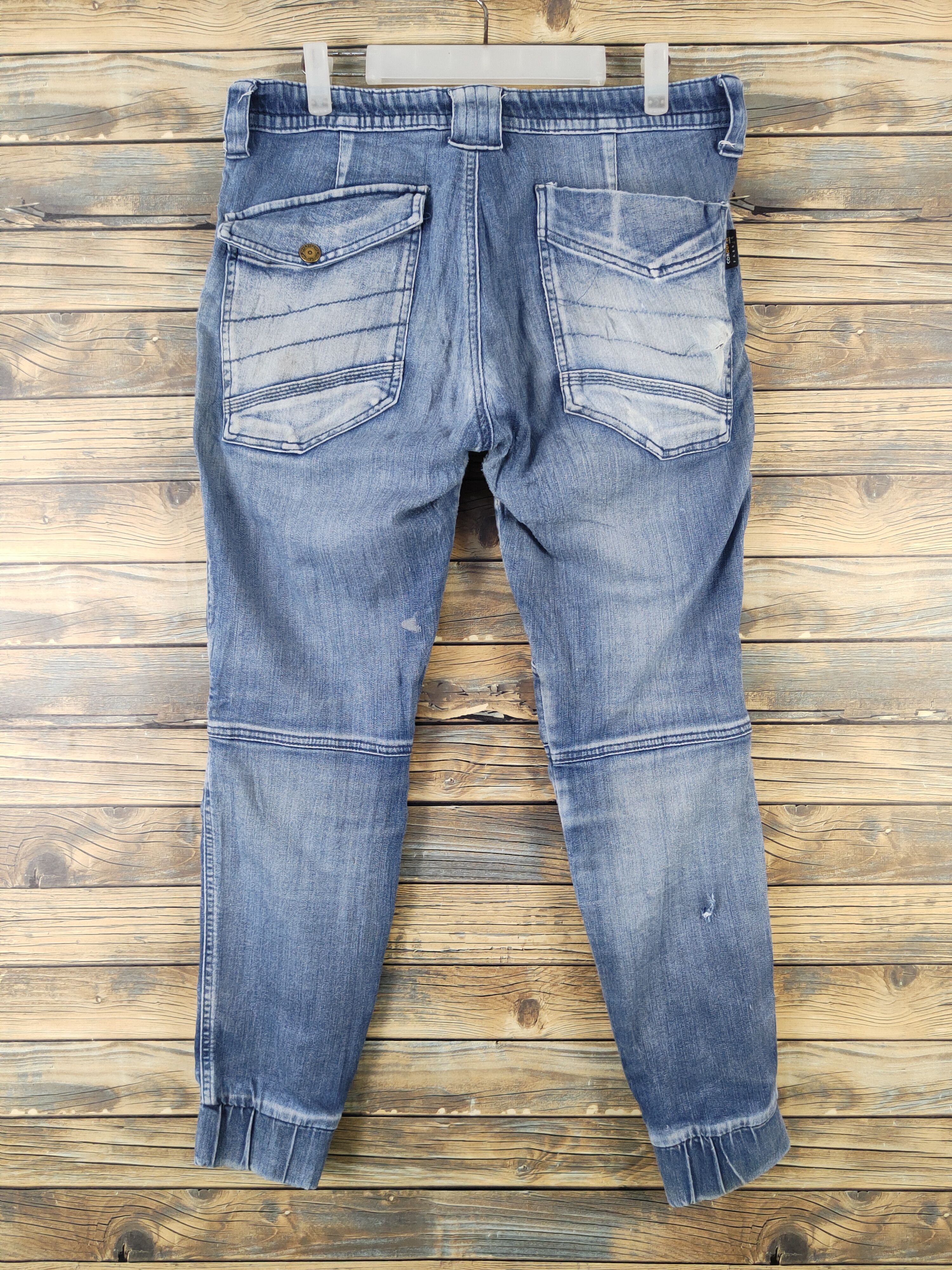 Japanese Brand FieldCore Blue Distressed Ripped Jogger Jeans #W2080 Size US 33 - 8 Thumbnail