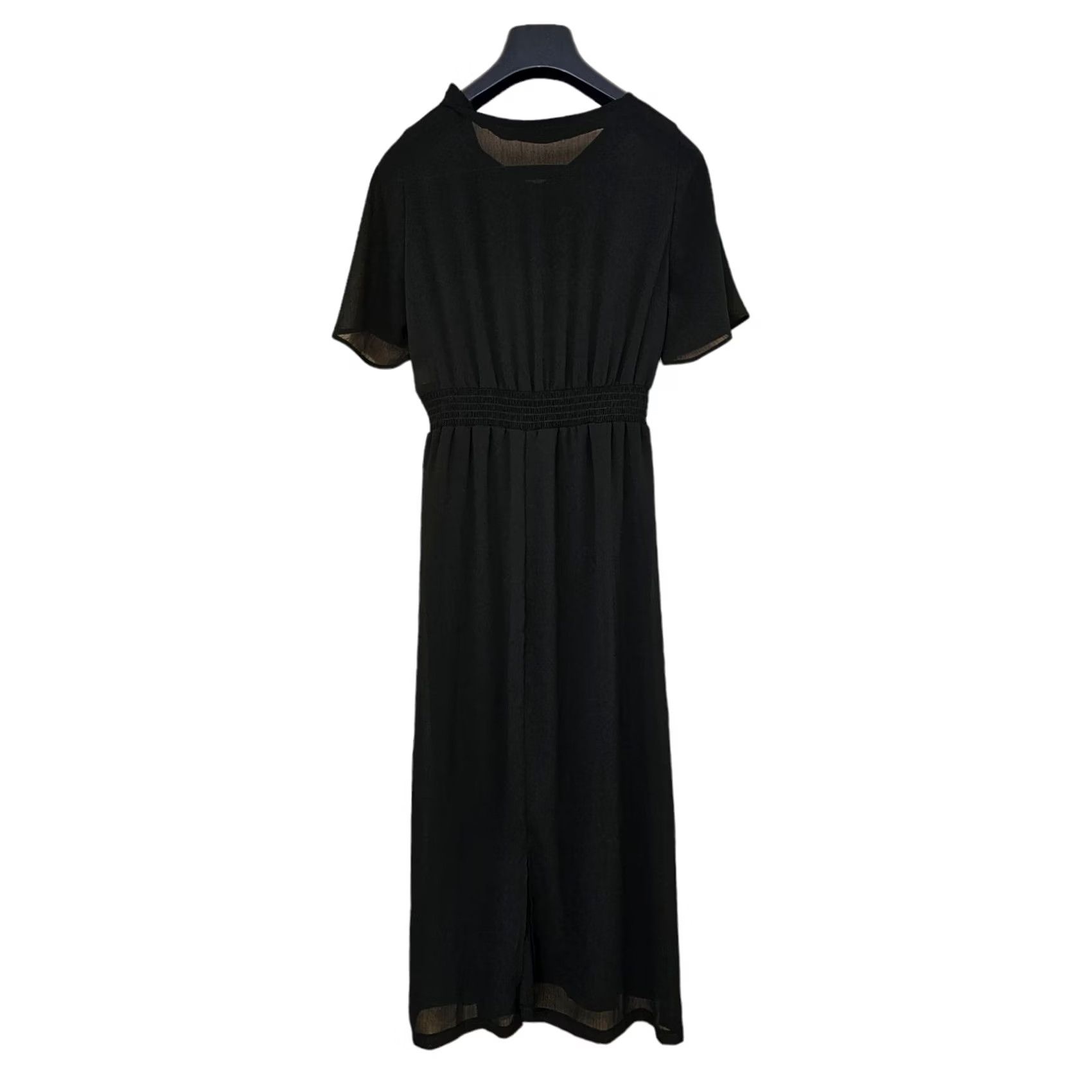Vintage Discoat Parisien Womens Dress Black S Midi Short Sleeve V-Neck Pullover Casual Fashion Size 28" / US 6 / IT 42 - 2 Thumbnail