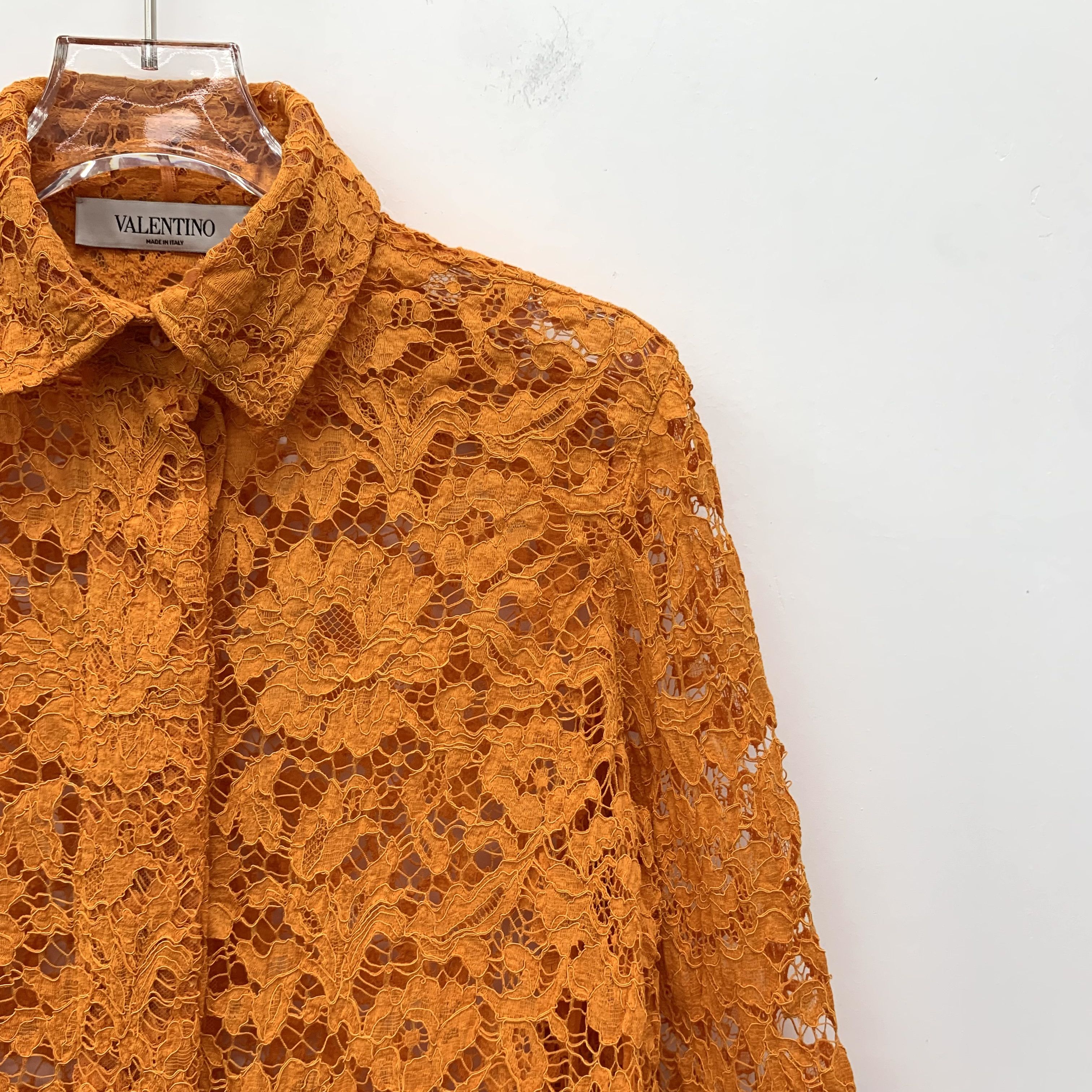 Valentino Valentino Orange Lace Cotton Shirt (S) Size S / US 4 / IT 40 - 6 Thumbnail