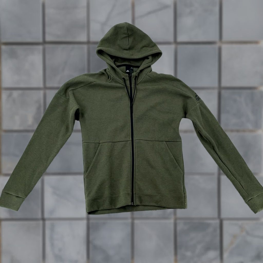 Adidas Adidas Hoodie Mens S Olive Green Full Zip Sweatshirt Drawstring Logo DU1537 Size US S / EU 44-46 / 1 - 1 Thumbnail