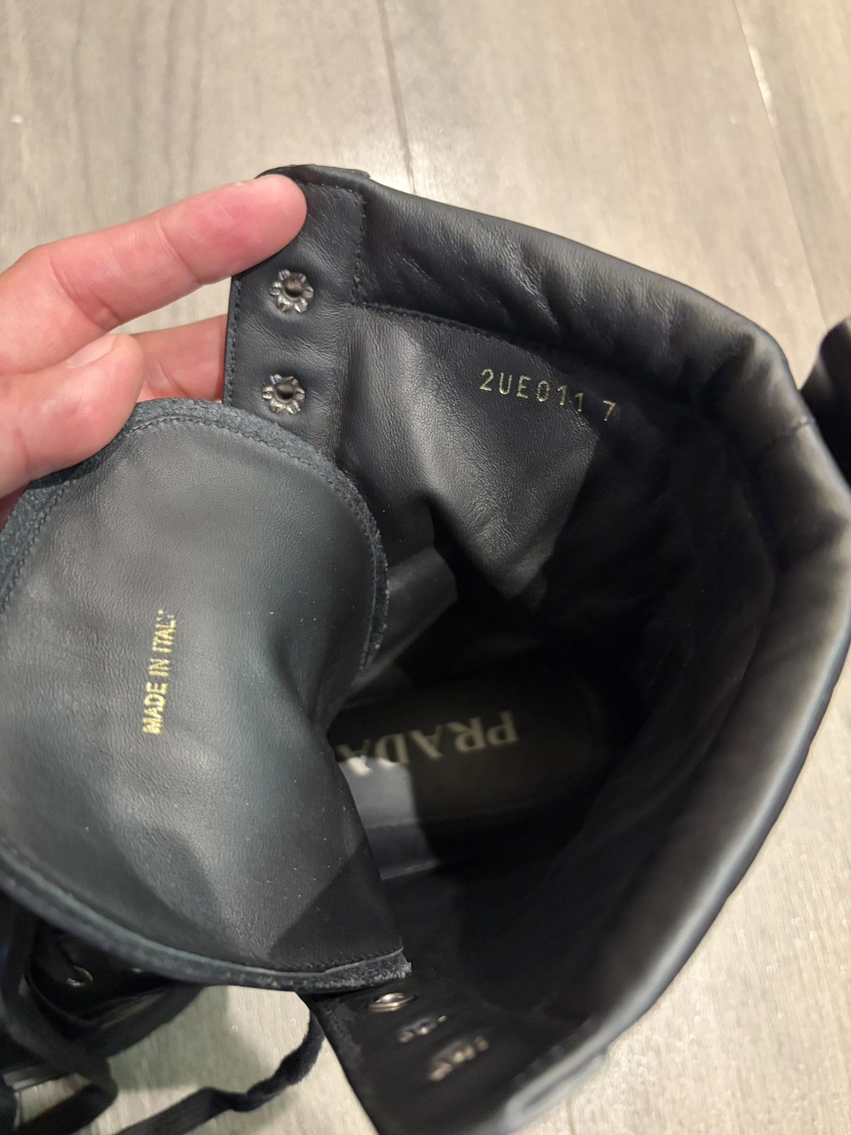 Prada Triangle logo combat boots in leather and nylon Size US 8 / EU 41 - 10 Thumbnail