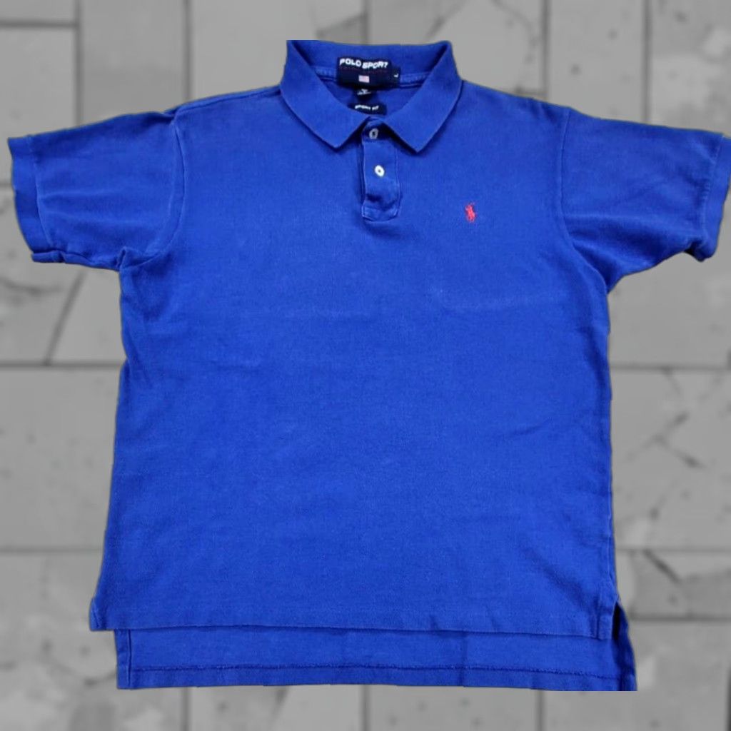 Polo Ralph Lauren VINTAGE Polo Ralph Lauren Polo Sport Shirt 90s Blue Large Short Sleeve Logo Made USA Mens Size US L / EU 52-54 / 3 - 1 Thumbnail
