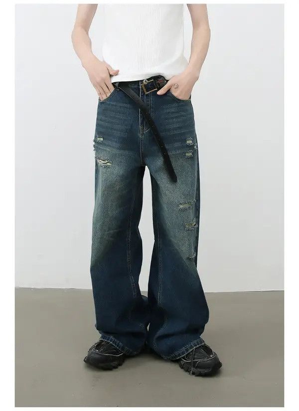 VIBE Men's loose straight retro versatile ripped jeans Size US 32 / EU 48 - 3 Thumbnail