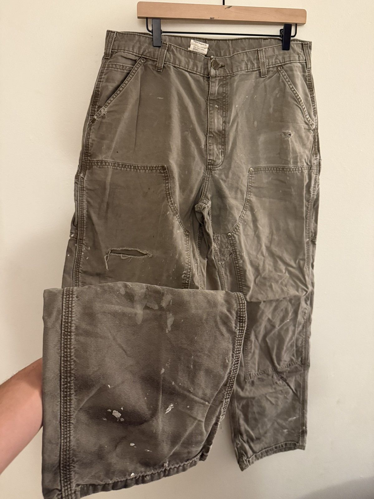 Carhartt Vintage Thrashed Faded Carhartt Double Knee Olive 4gseller Size US 32 / EU 48 - 1 Thumbnail