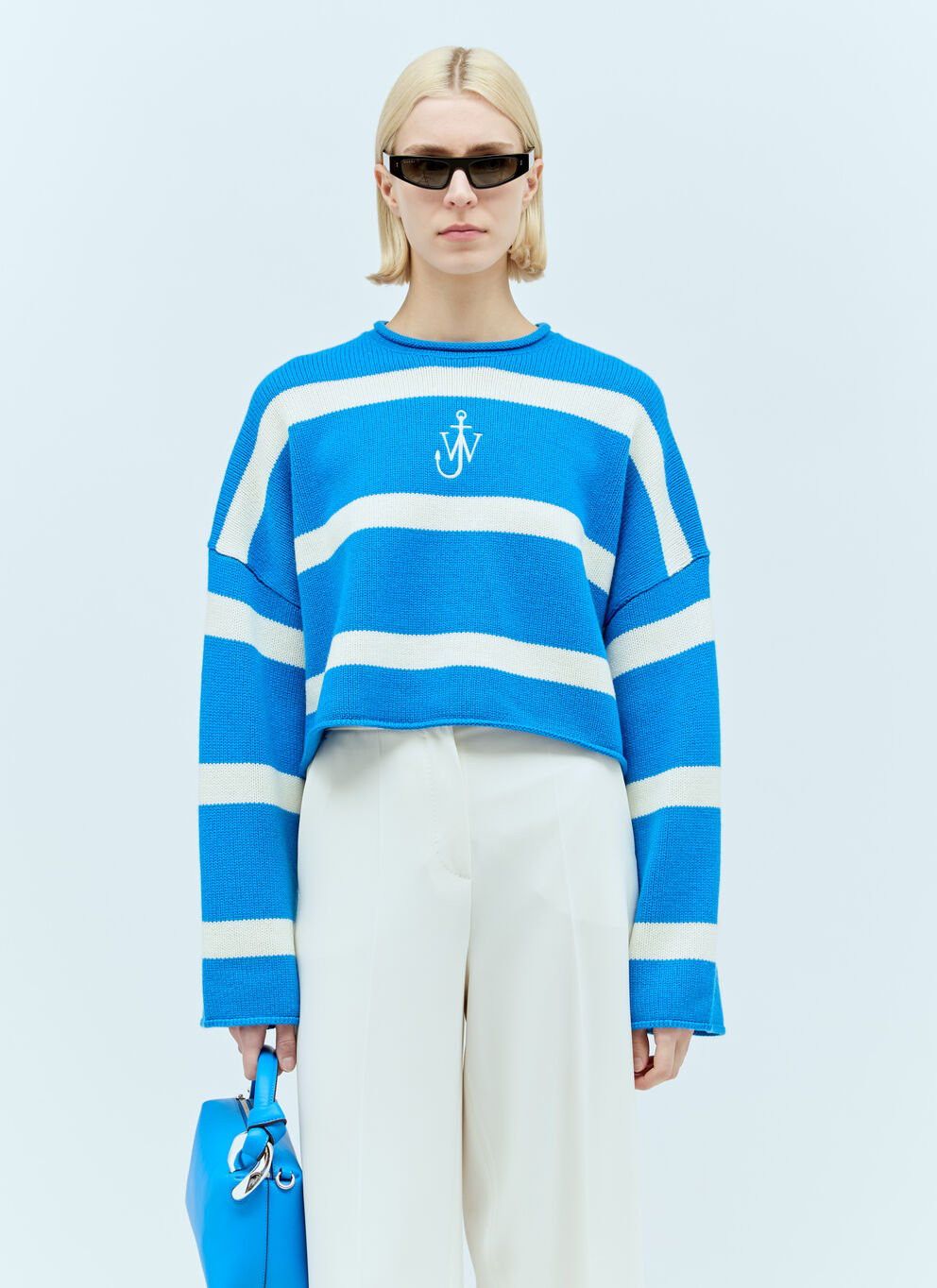 image of J W Anderson Cropped Anchor Sweater in Blue, Women's (Size Small)