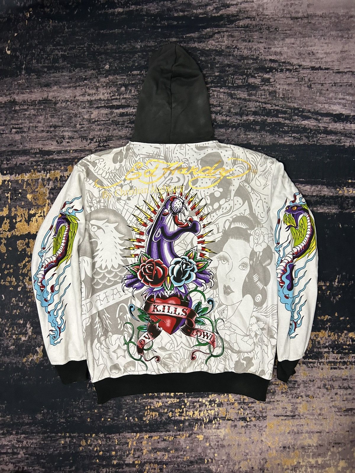 Ed Hardy Vintage Ed Hardy By Christian Audiger Zip Hoodie Size US XXL / EU 58 / 5 - 2 Thumbnail