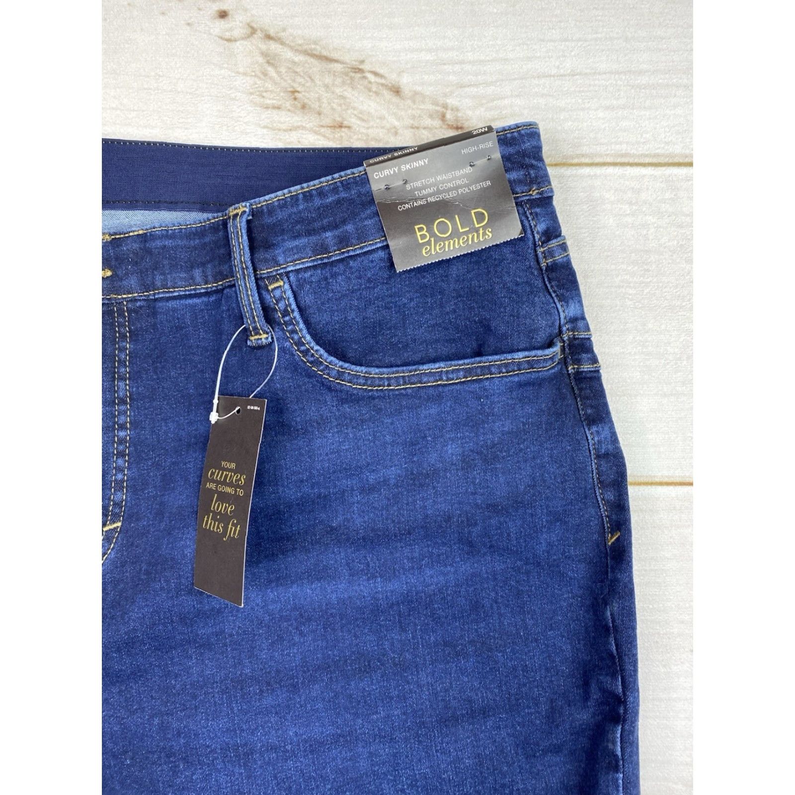 Vintage ELEMENTS Jeans Women 20W Dark Wash Skinny High Rise 5-Pocket Denim NWT Blue 90s Theme Slimming Stretch Vintage No N/A Size 42" / US 20 - 2 Thumbnail