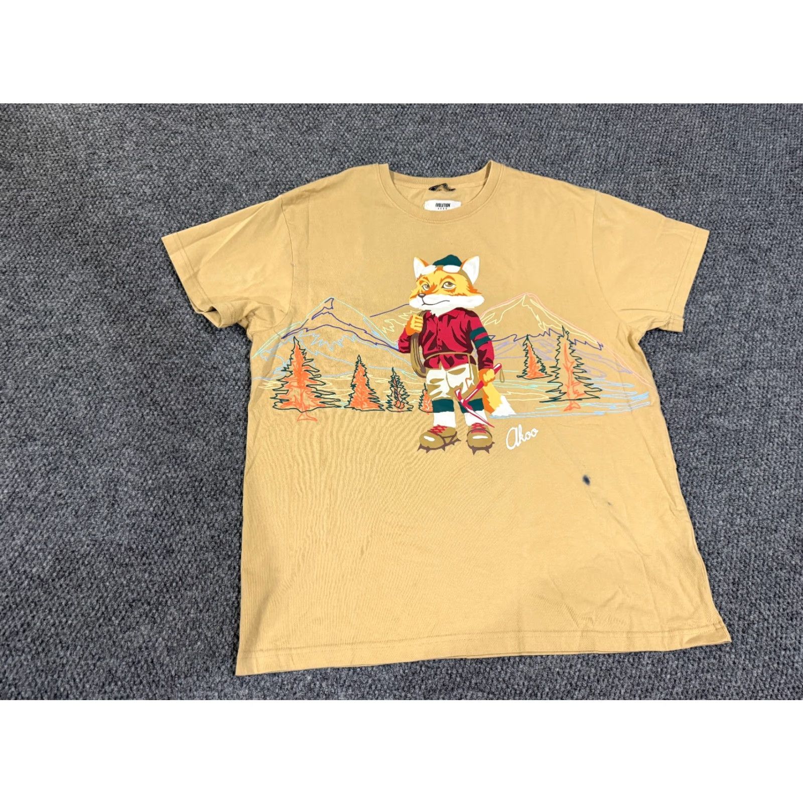 Vintage AKOO T-Shirt Mens 2XL Tan Beige Graphic Print Crew Neck Short Sleeve Urban Streetwear 2XL Adults Mens Size US XXL / EU 58 / 5 - 2 Thumbnail
