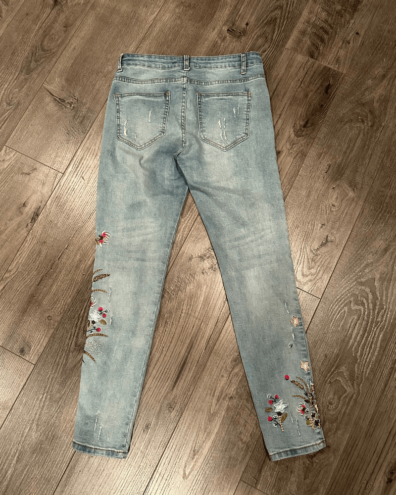 Other Y2K Floral Flower Embroidery Women's Skinny Jeans - Medium Size 29" - 2 Thumbnail
