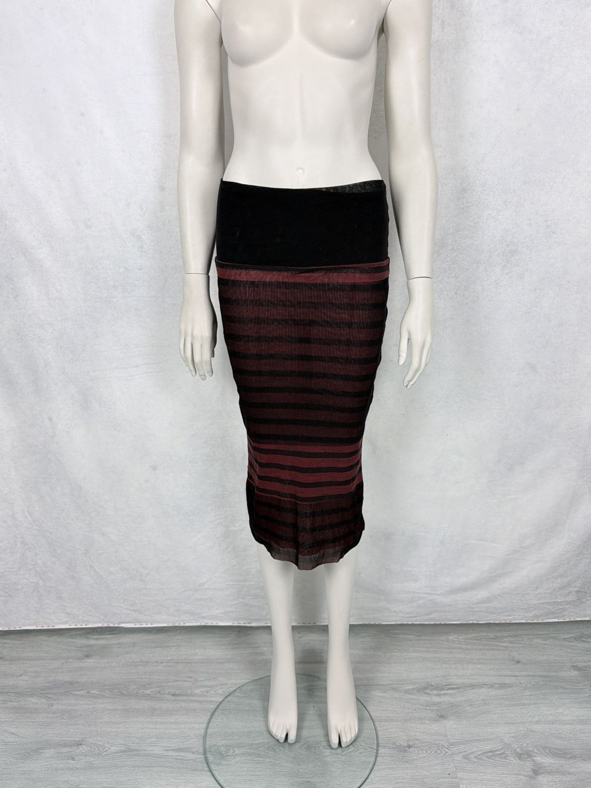 Jean Paul Gaultier Jean Paul Gaultier 2000’s Mesh Velvet Striped Maxi Skirt Size 27" / US 4 / IT 40 - 1 Thumbnail