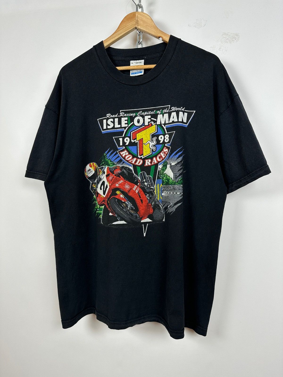 Vintage 1998 Vintage Isle Of Man Road Racing Moto T-Shirt Size US XL / EU 56 / 4 - 3 Thumbnail