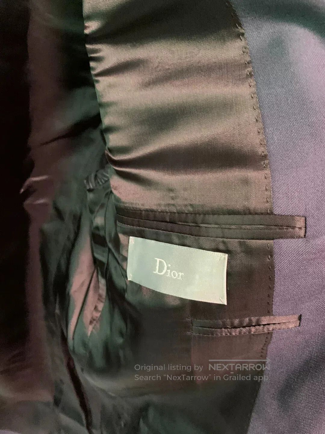 Dior navy wool blazer with leather trim. Size US M / EU 48-50 / 2 - 2 Thumbnail