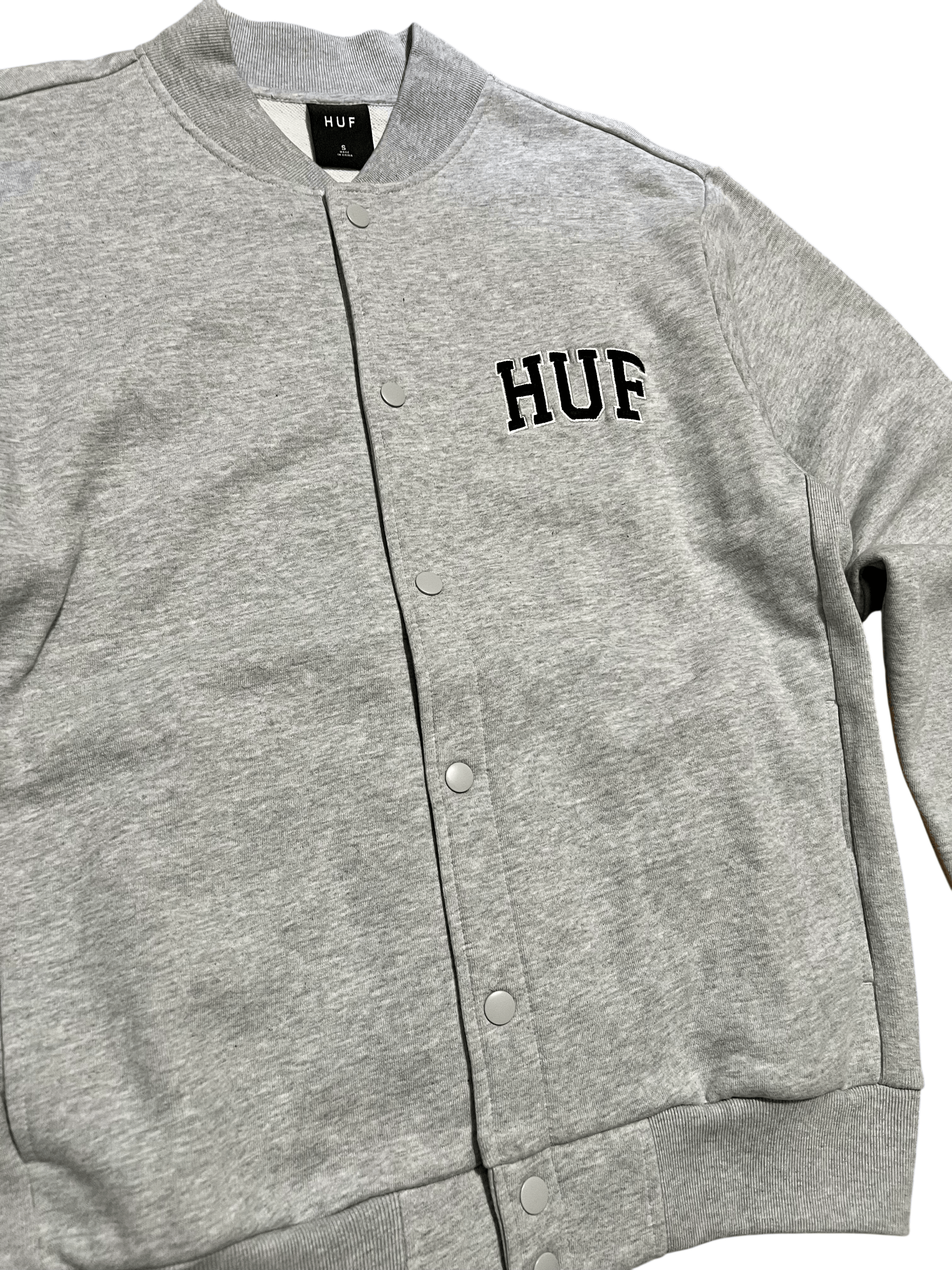 Huf HUF Y2K Gray Snap Button Up Streetwear Skate Varsity Jacket Size US S / EU 44-46 / 1 - 3 Thumbnail