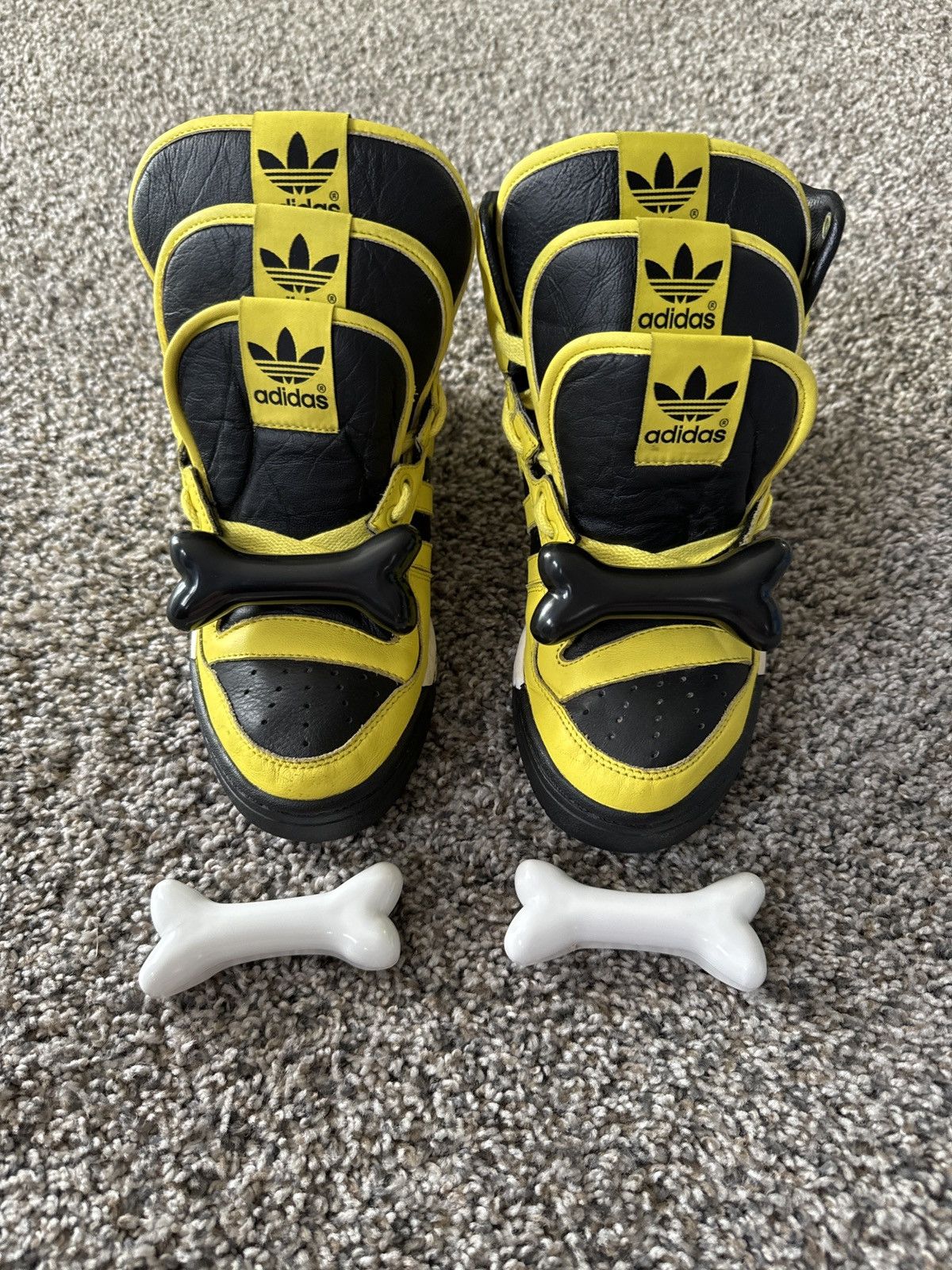 image of Adidas, Jeremy Scott, G00888, 3 Tongue Bones, Size 8,! Shoes in Yellow, Men's