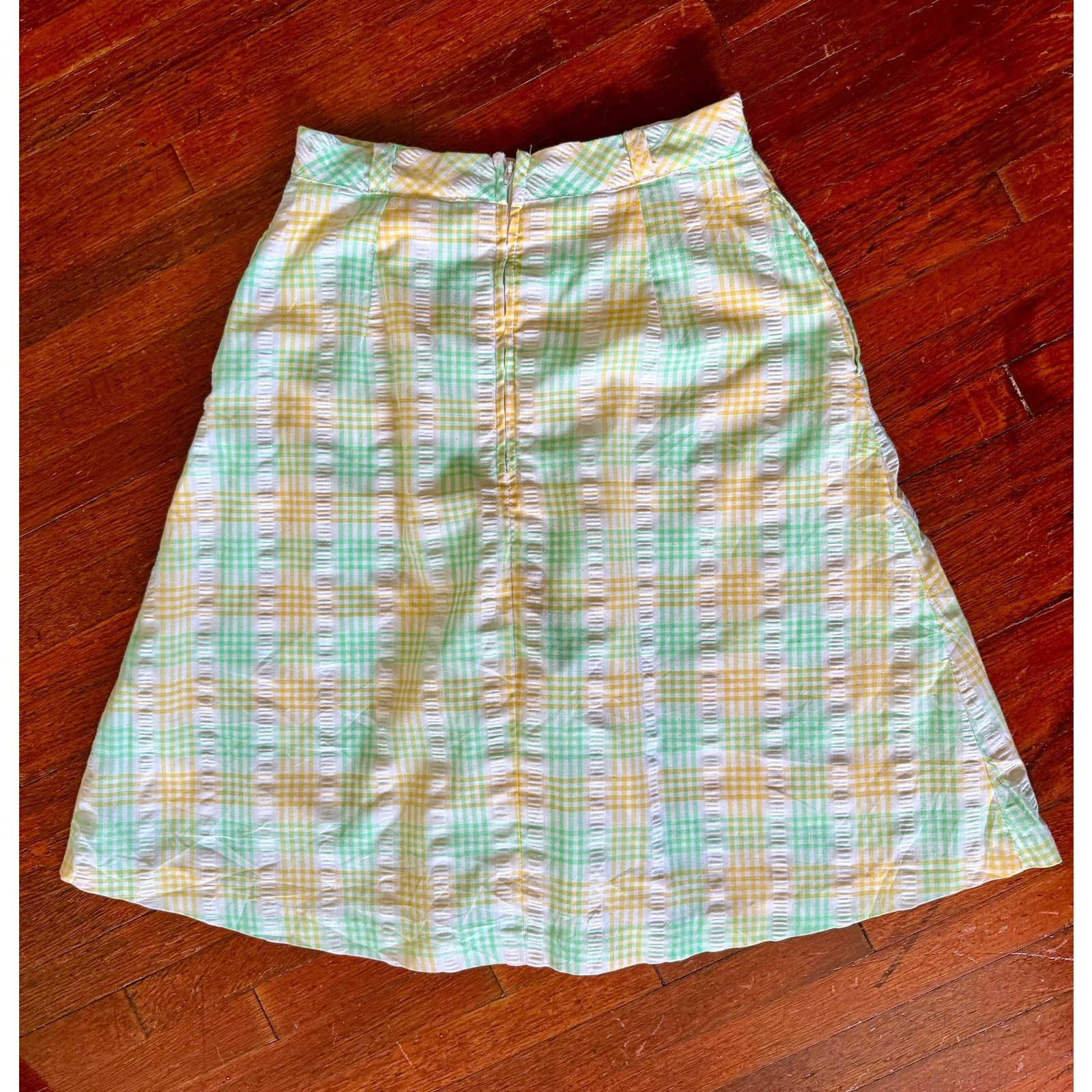 Jantzen Vintage Seersucker White Green Plaid High Waisted Shorts XS Size 25" / US 0 / IT 36 - 2 Thumbnail
