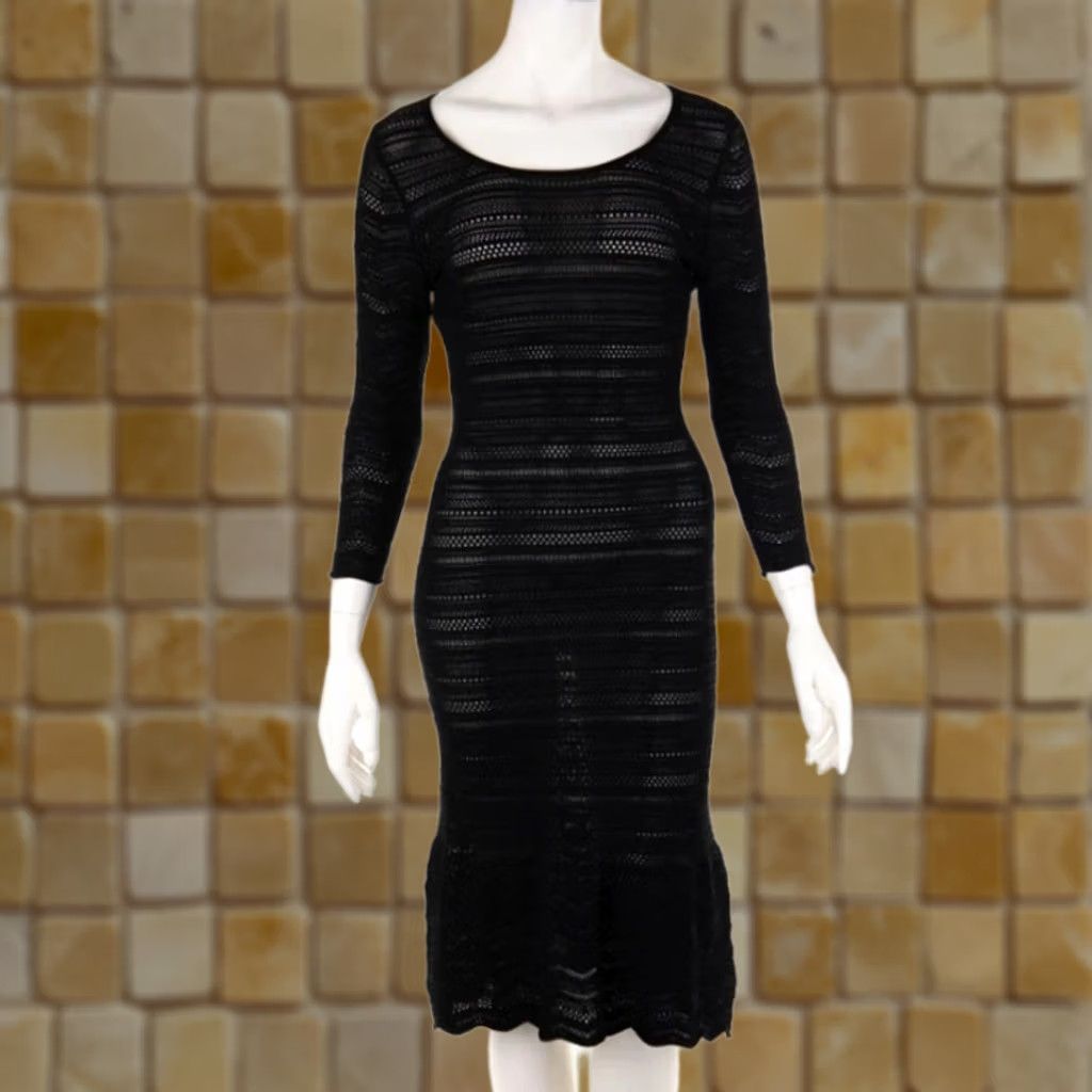 Ralph Lauren Lauren Ralph Lauren Black Bodycon Midi Dress Crochet 3/4 Sleeve Scoop Neck Sz MP Size M / US 6-8 / IT 42-44 - 1 Thumbnail