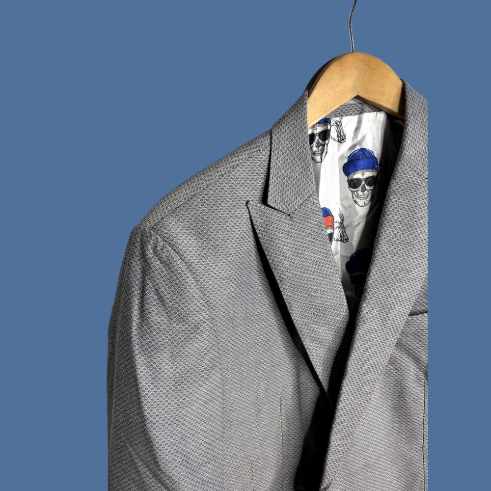 Maceoo MACEOO Blazer Mens 44 Blue Geometric Skull Lining Single-Breasted 2-Button Jacket Sport Coat Adult Mens Size 44R - 1 Thumbnail