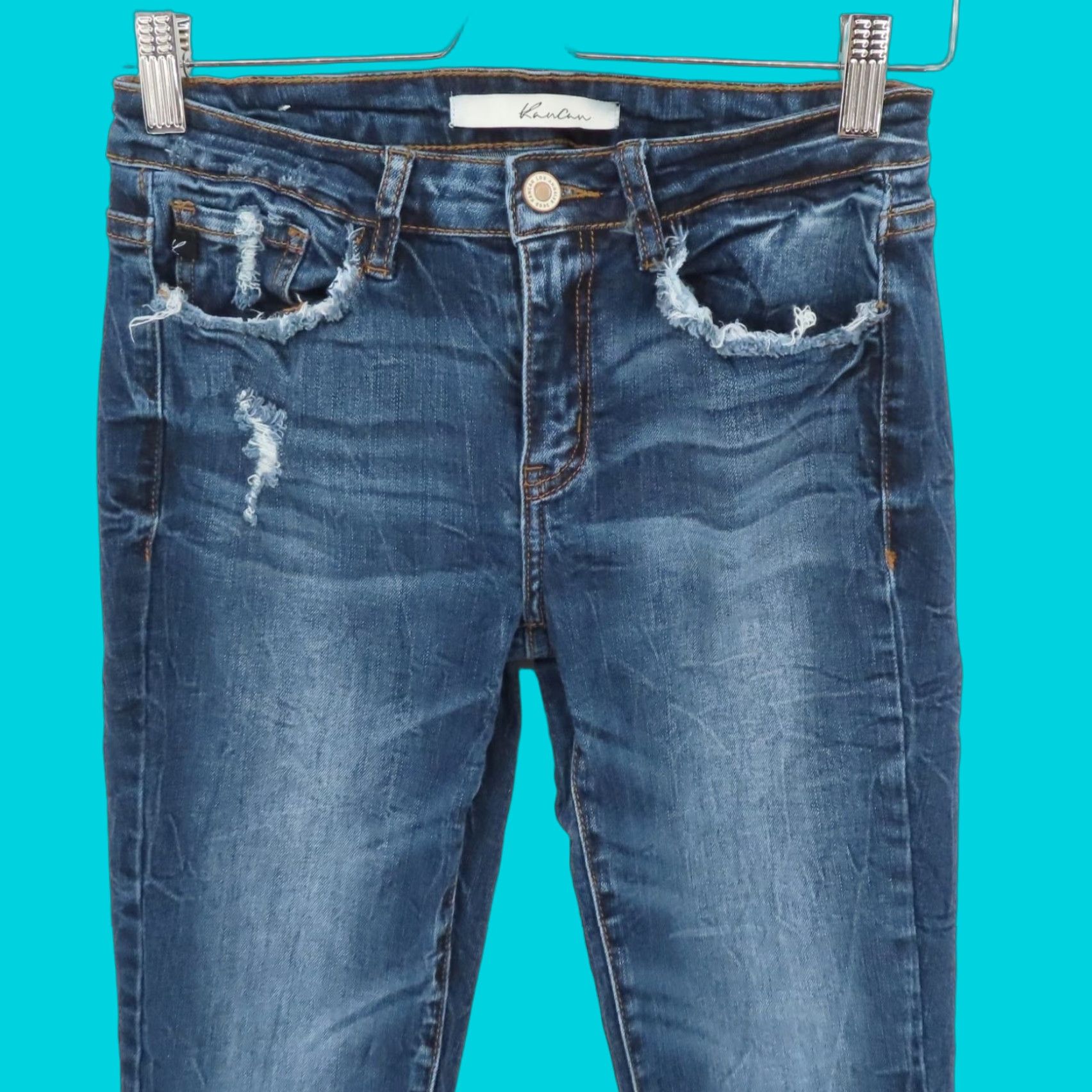 Vintage KanCan Womens Jeans 25 Amelia Wash Mid Rise Skinny Stretch Distressed VBK1276A Size 42" / US 20 - 1 Thumbnail