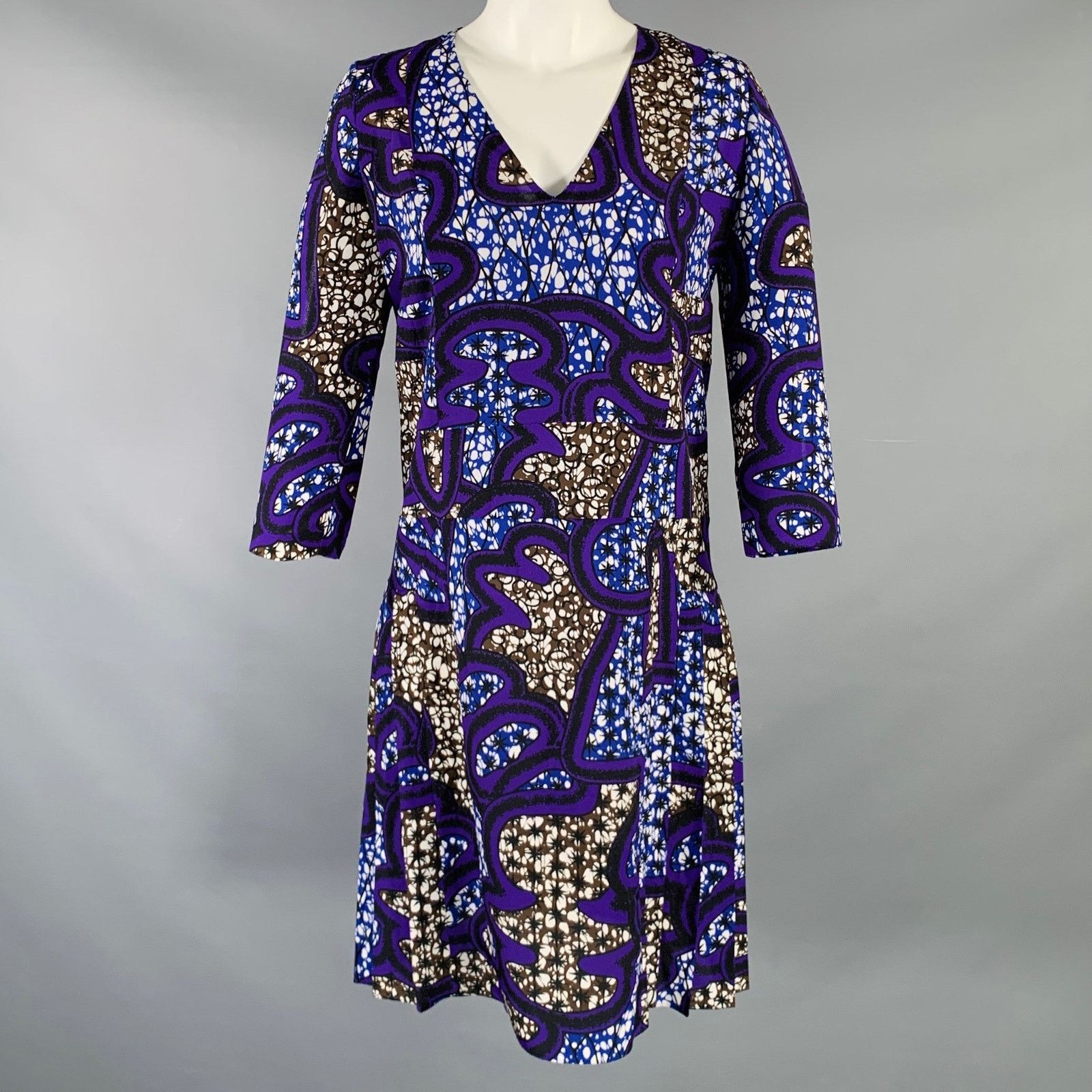 Marni Size 4 Multi Color Polyester Abstract 3/4 Sleeves Dress Size XS / US 0-2 / IT 36-38 - 1 Thumbnail