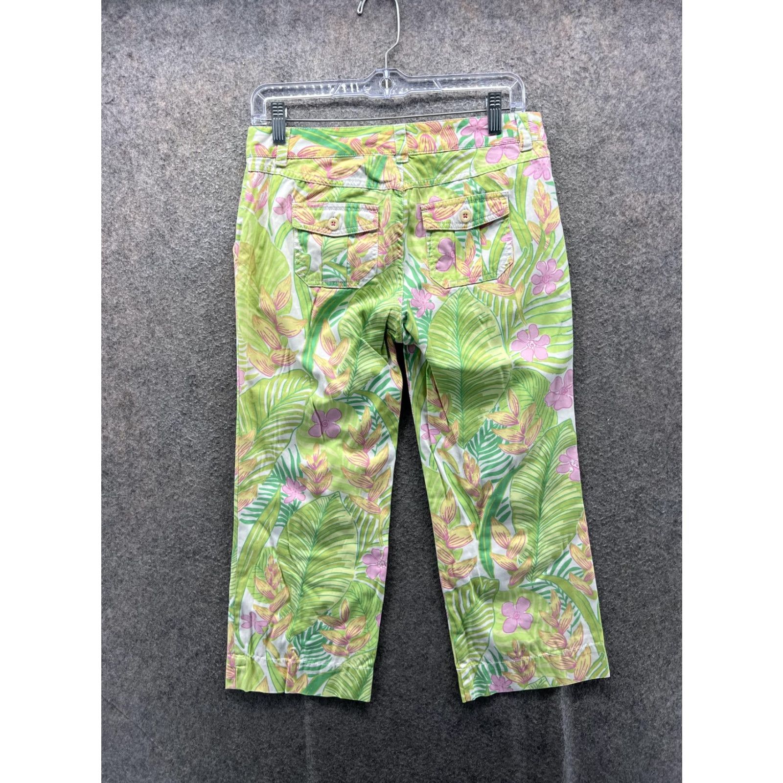 Lilly Pulitzer Lilly Pulitzer Pants Womens 2 Green Floral Capri Cotton Twill Tropical Beach Casual Summer Size 26" / US 2 / IT 38 - 7 Thumbnail