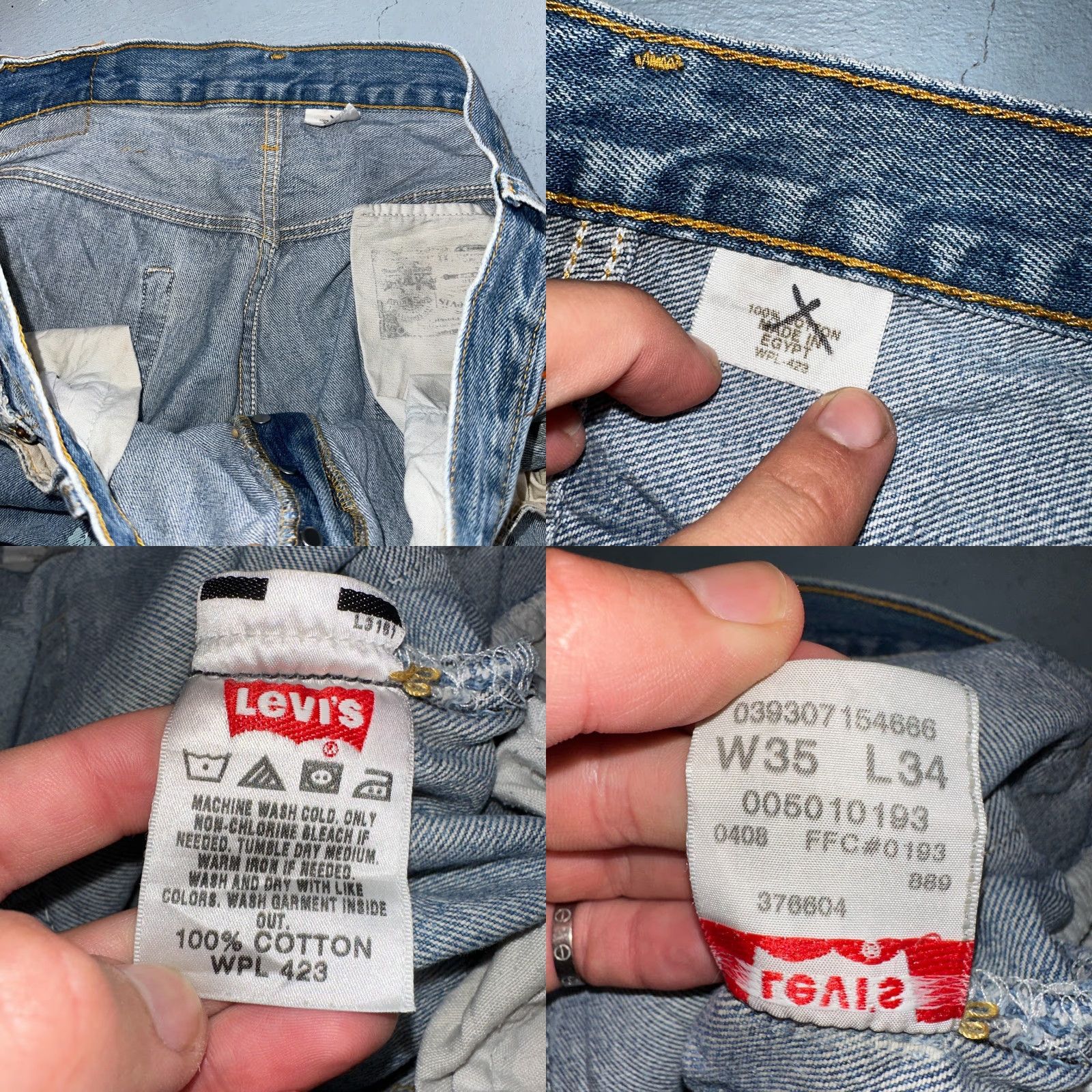 Levi's VINTAGE Levi's 501 Jeans Blue Light Wash 35x34 Straight Classic Denim 5-Pocket Mens 90s Regular Rise Mid Button Closure Size US 35 - 9 Thumbnail