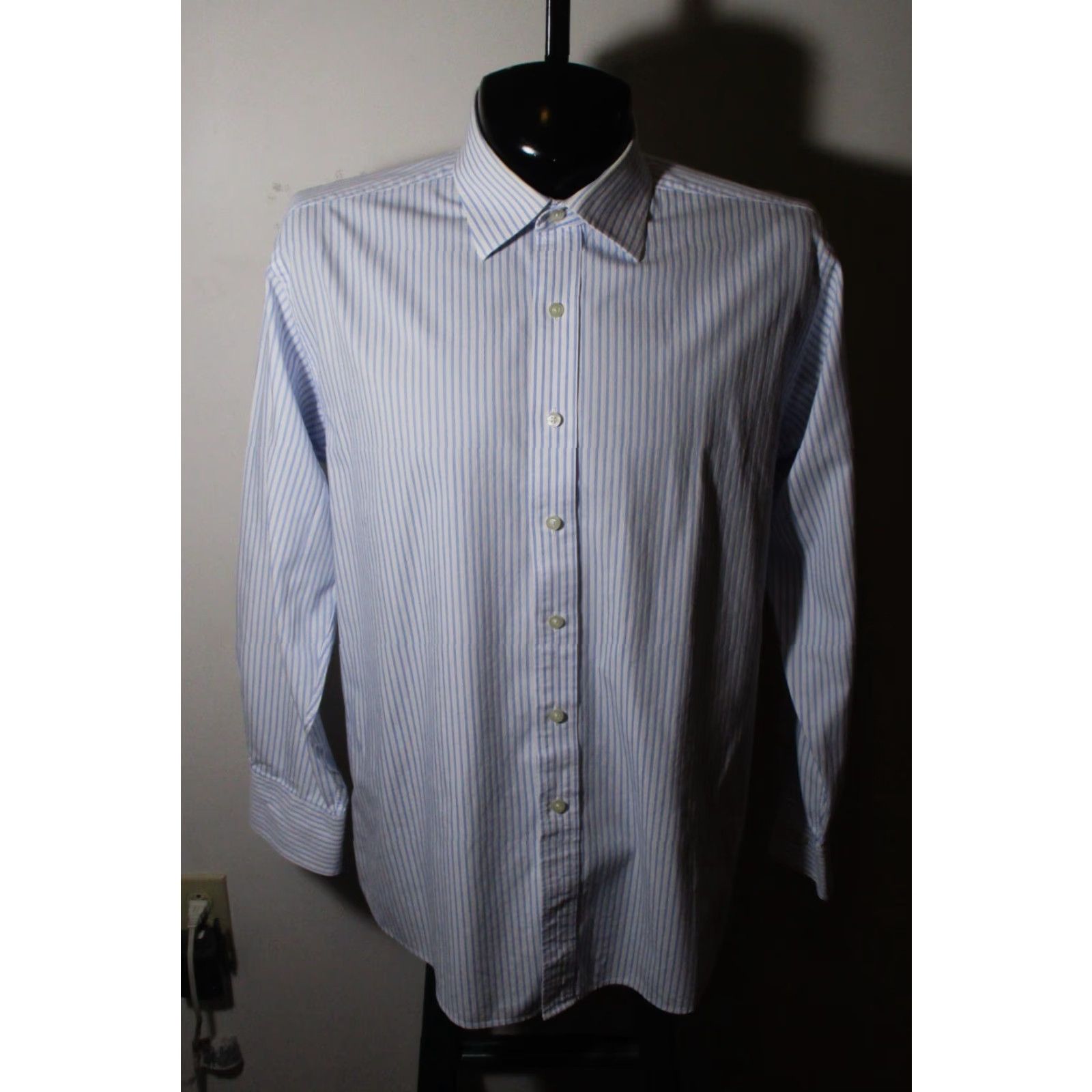 Michael Kors Michael Kors White Blue Long Sleeve Dress Shirt Mens 17/34-35 Shirt Dress Shirt Regular Cotton Knit Size 17/34-35 Mens Size 46R - 2 Thumbnail