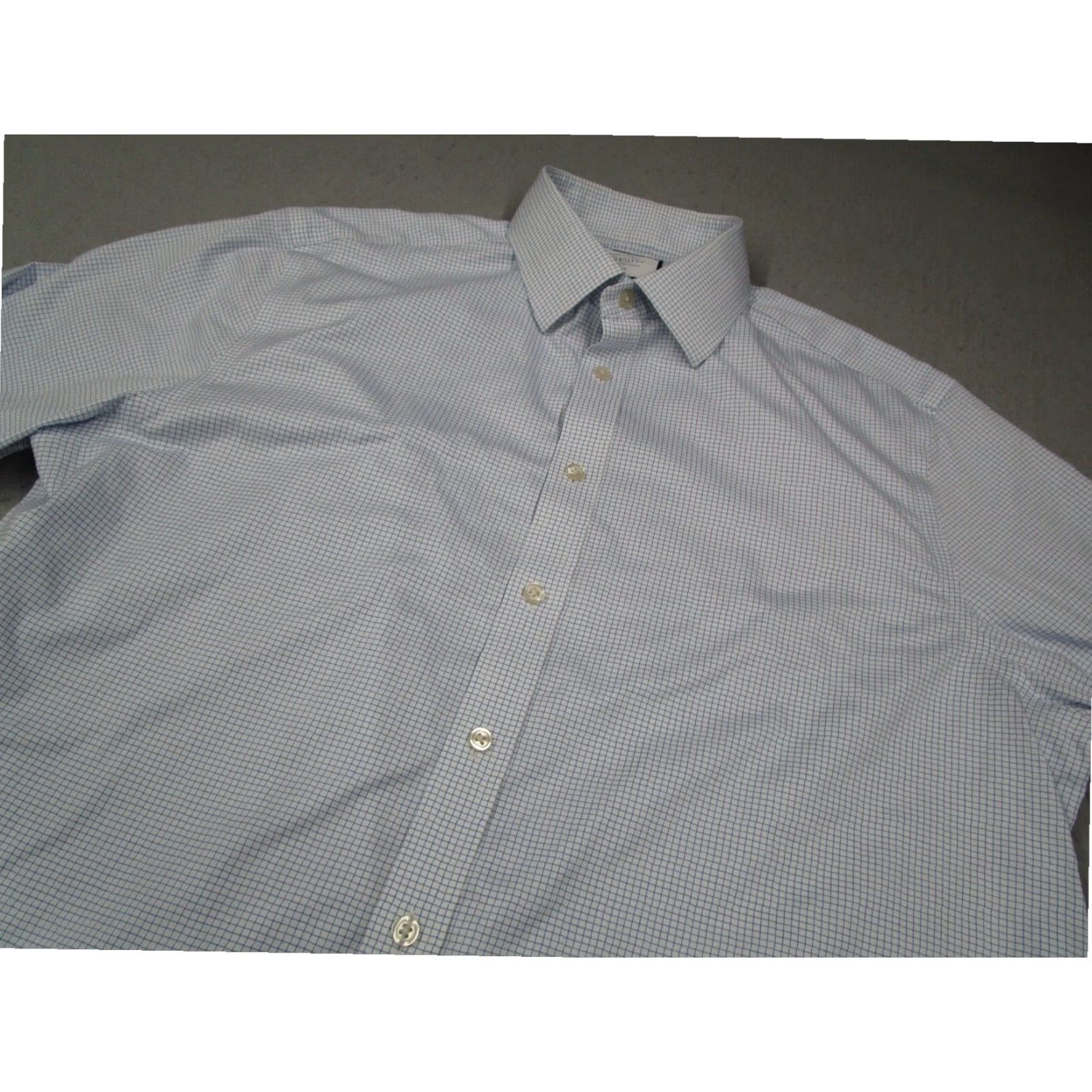 Charles Tyrwhitt Charles Tyrwhitt Slim Fit Blue Check Dress Shirt Mens 36 17.5 French Cuff Cotton Non Iron Size 36R - 2 Thumbnail