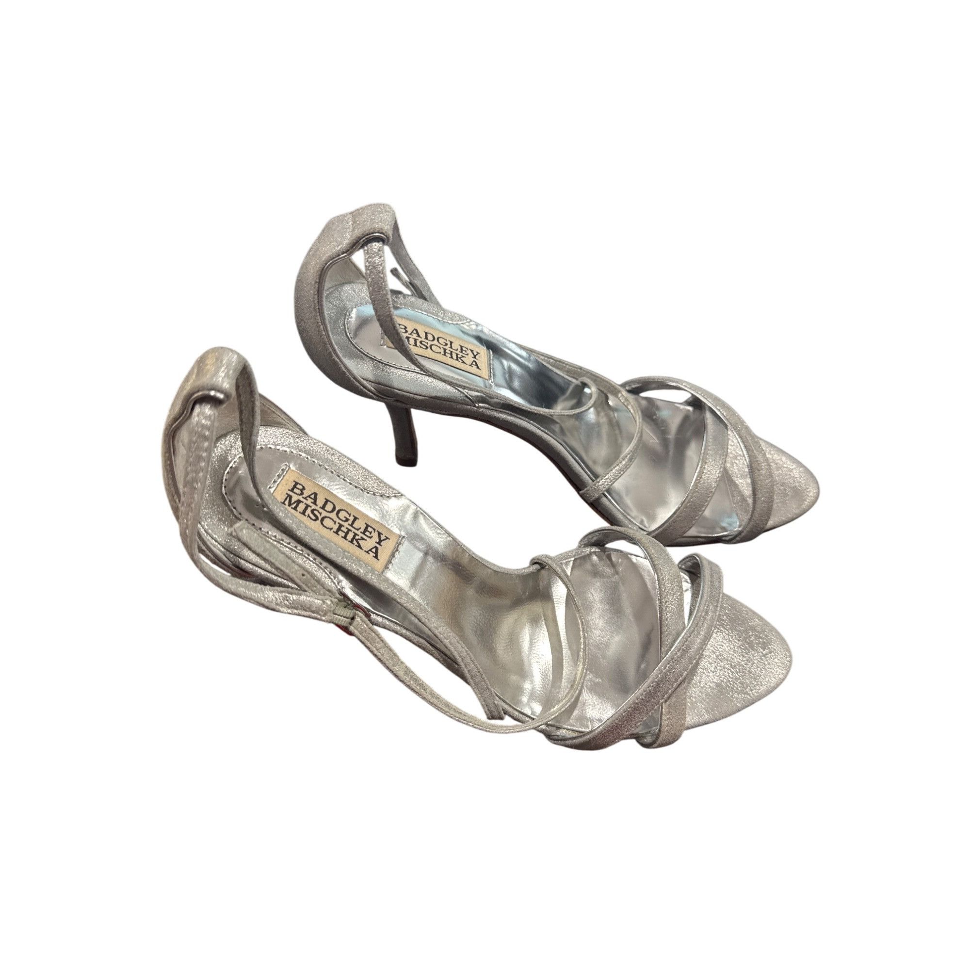 Badgley Mischka Badgley Mischka Strappy Silver Heels 8.5M SKU 9007 Size US 8.5 / IT 38.5 - 12 Thumbnail