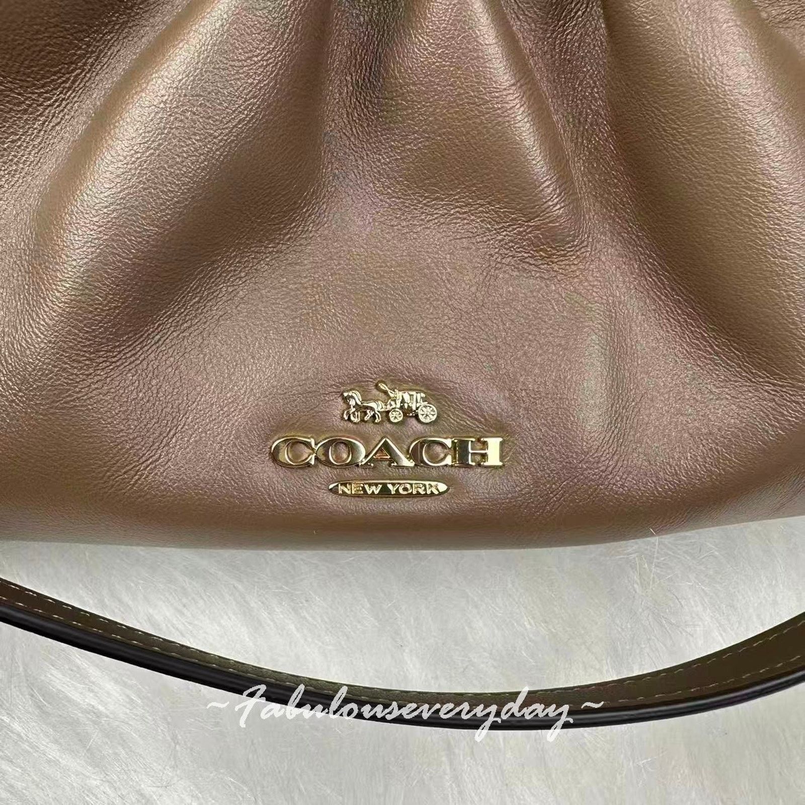 Coach Coach Faye Shoulder Bag Ruching In Leather/Gold/Dark Stone Size ONE SIZE - 7 Thumbnail