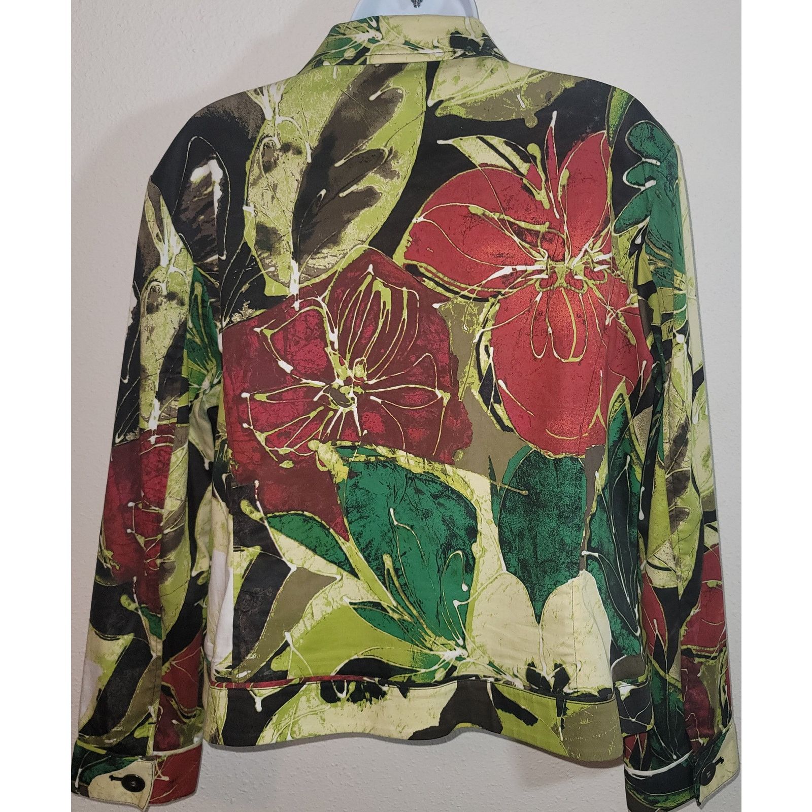 Chicos Chico's Green Brown Button Bold Floral Women Blazer 1 M Size M / US 6-8 / IT 42-44 - 3 Thumbnail