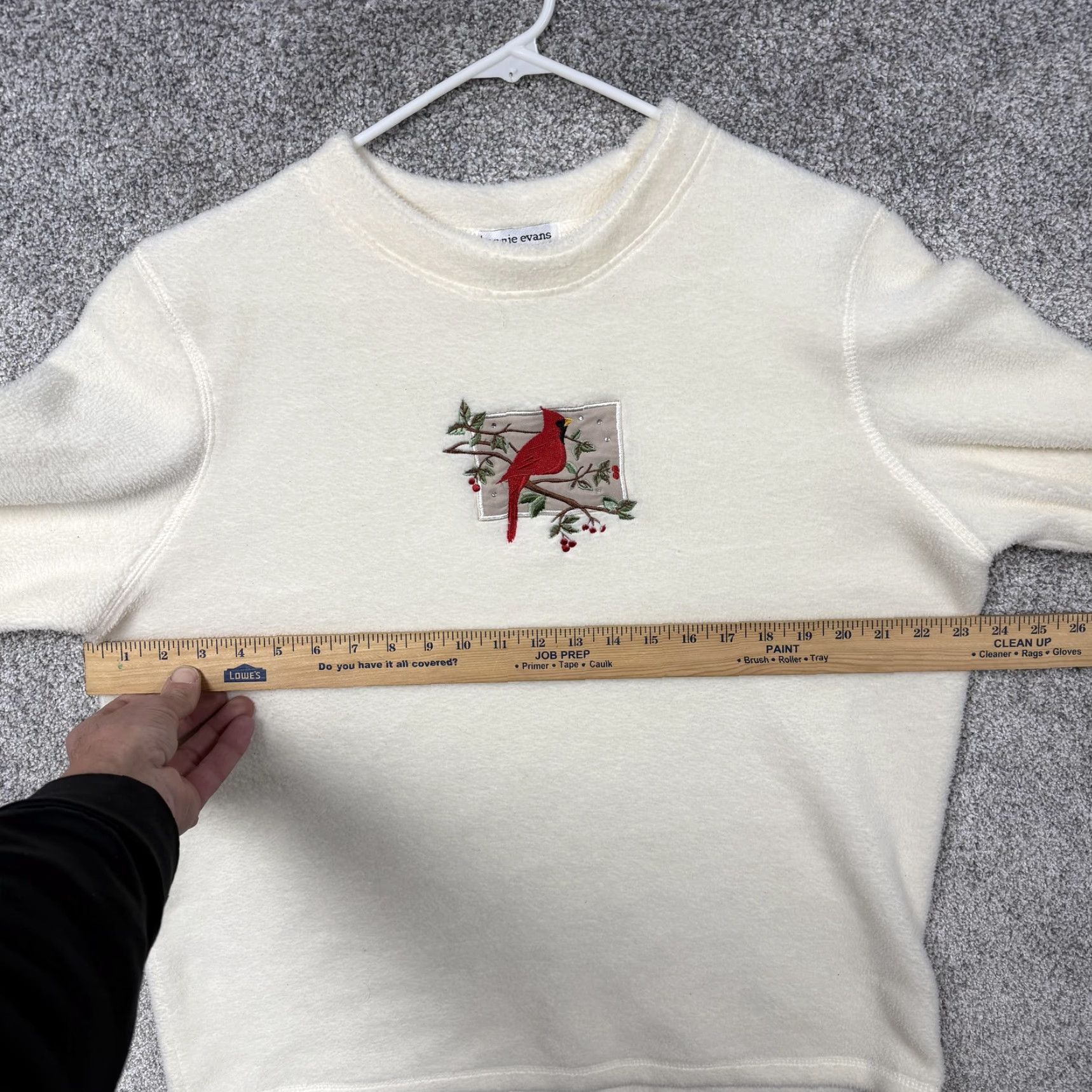 Vintage Bonnie Evans Fleece Sweater Womens L Cream Cardinal Embroidered Bird Grandmacore Size L / US 10 / IT 46 - 4 Thumbnail