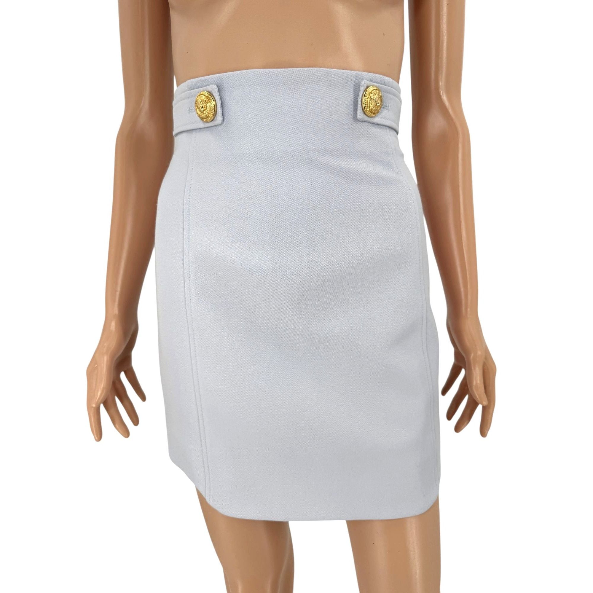 Balmain Balmain Wool Mini Skirt Lilac Gold Button FR34 NWTUS2 Size 26" / US 2 / IT 38 - 1 Thumbnail