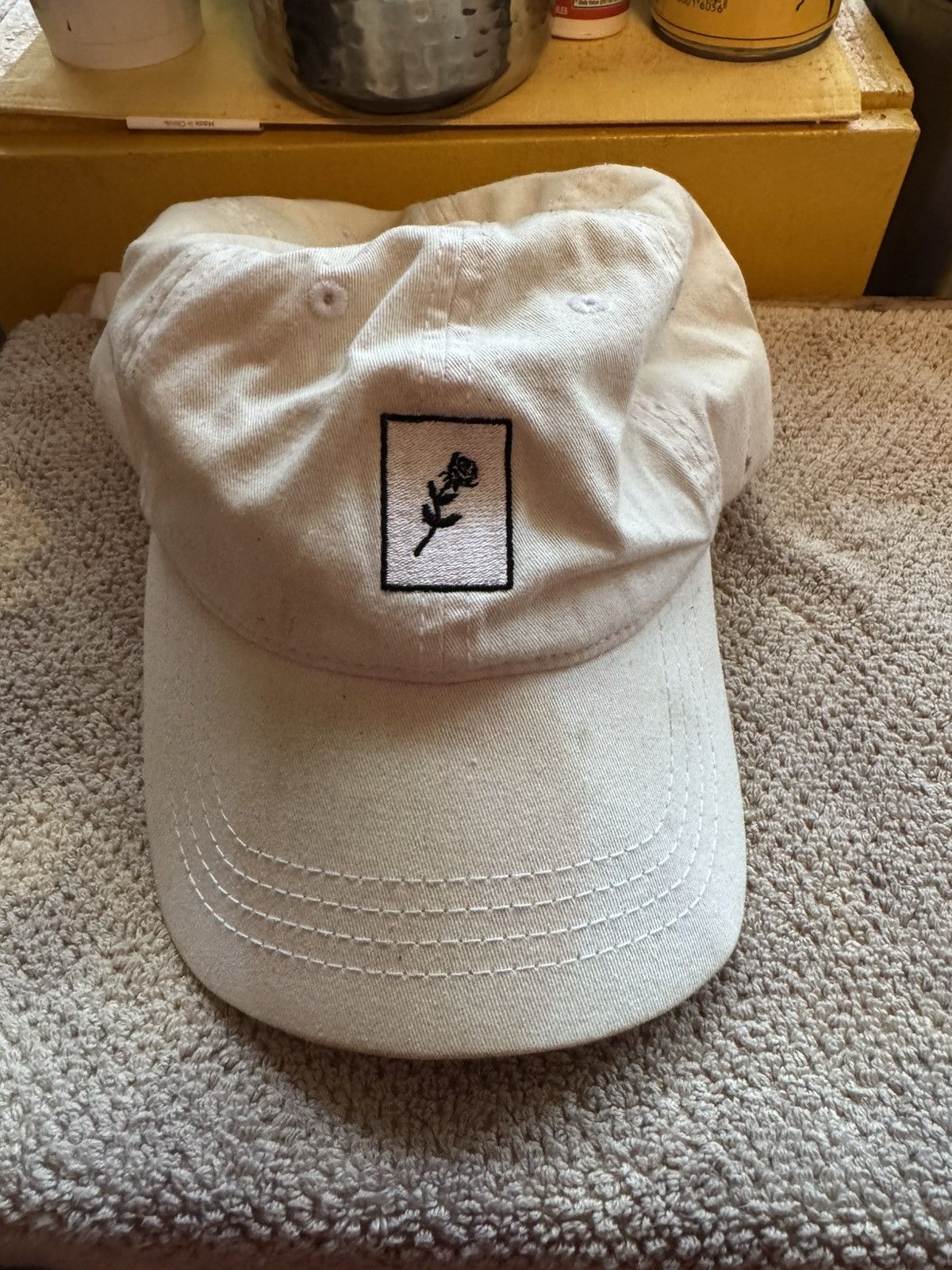 Other Shlohmo Dark Red Embroidered Rose White Hat Size ONE SIZE - 1 Thumbnail