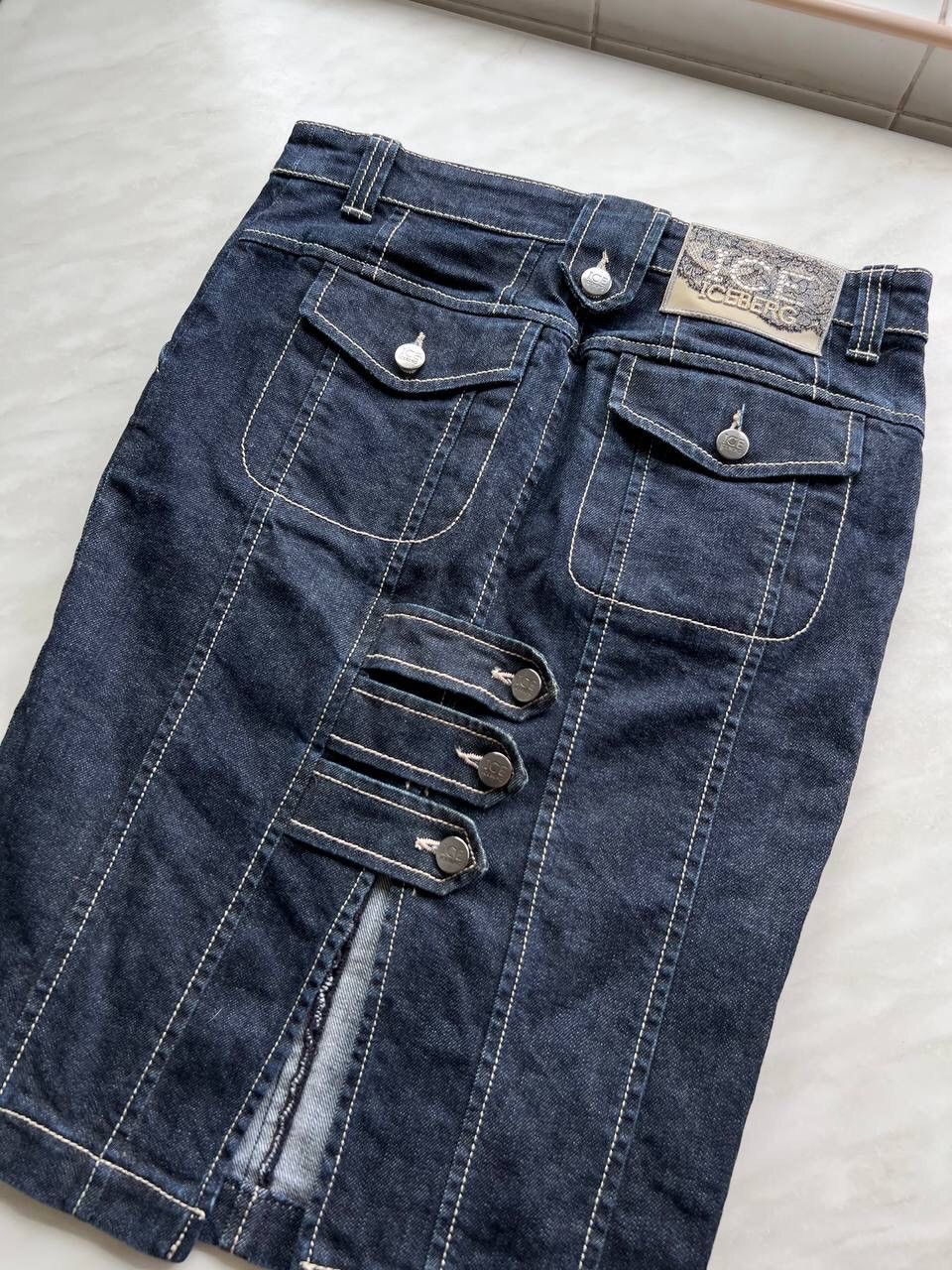 Other Vintage Iceberg button denim jeans skirt mini midi maxi 90s Size 30" / US 8 / IT 44 - 2 Thumbnail