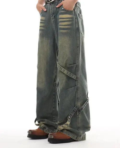 VIBE Vintage washed heavy-duty patchwork wide-leg jeans Size US 30 / EU 46 - 6 Thumbnail