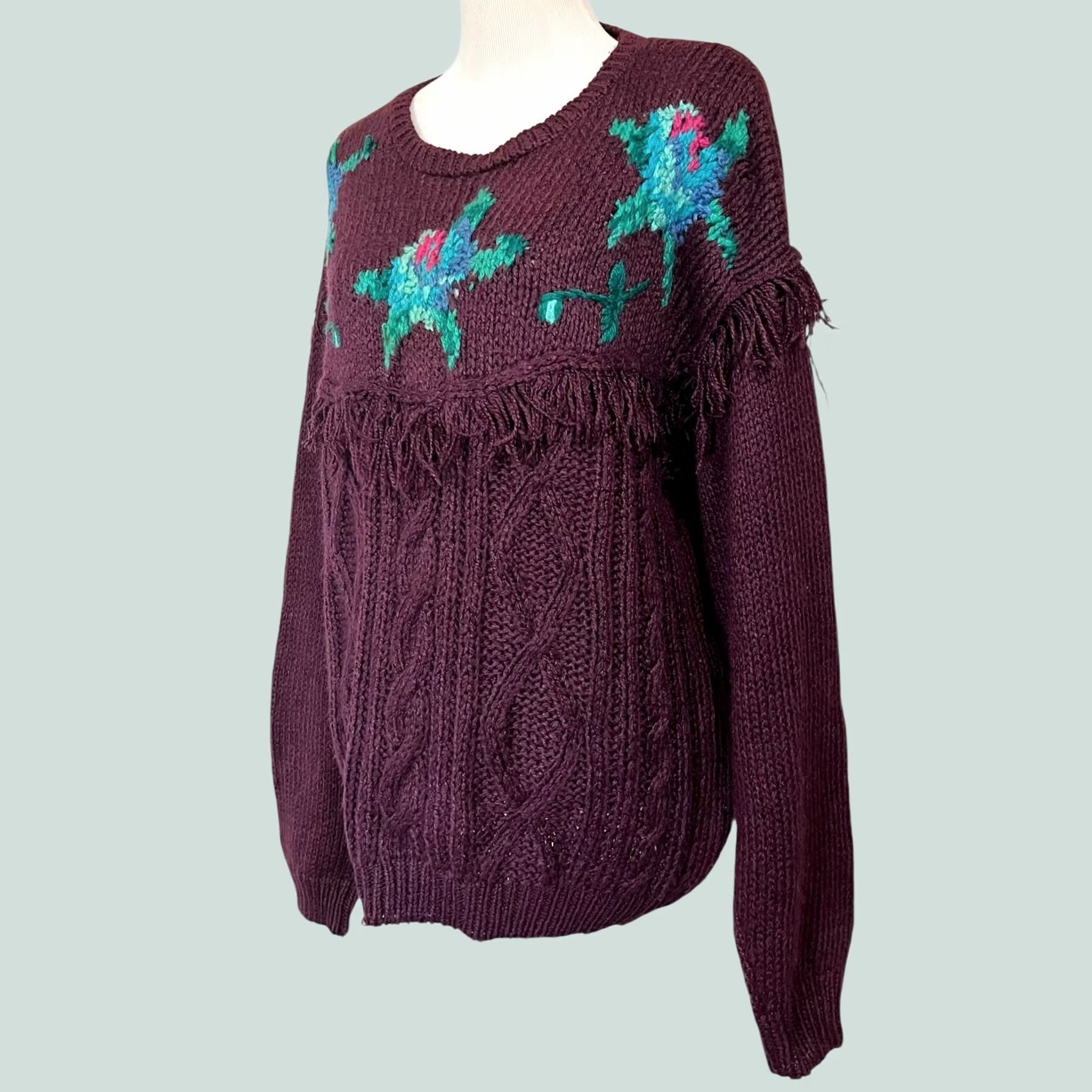 Vintage VINTAGE Center Aisle Women’s Sweater Turtleneck Knit Fringe Purple XL Pullover Knit Long Sleeve Shoulder Pads Size XL / US 12-14 / IT 48-50 - 1 Thumbnail