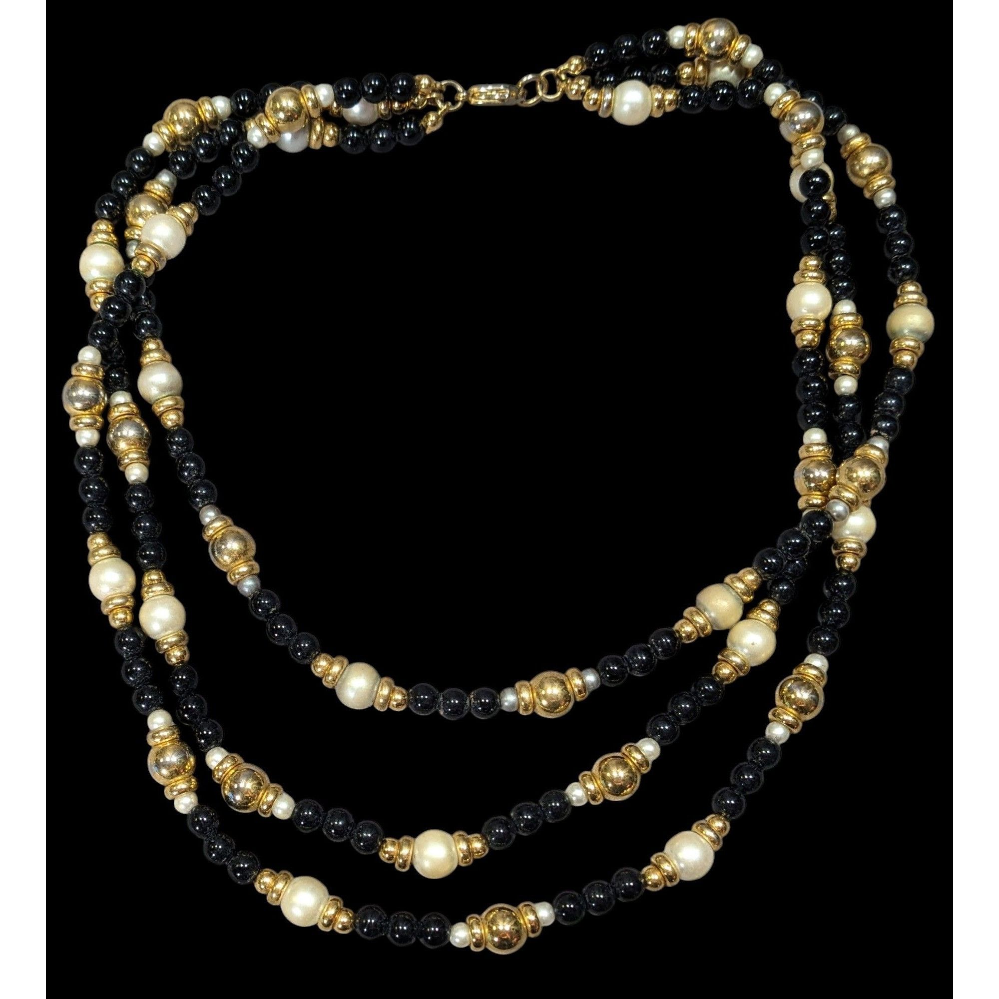 Other Elegant Glam Black Gold And Silver Tone Layered Beaded Neckl Size ONE SIZE - 1 Thumbnail