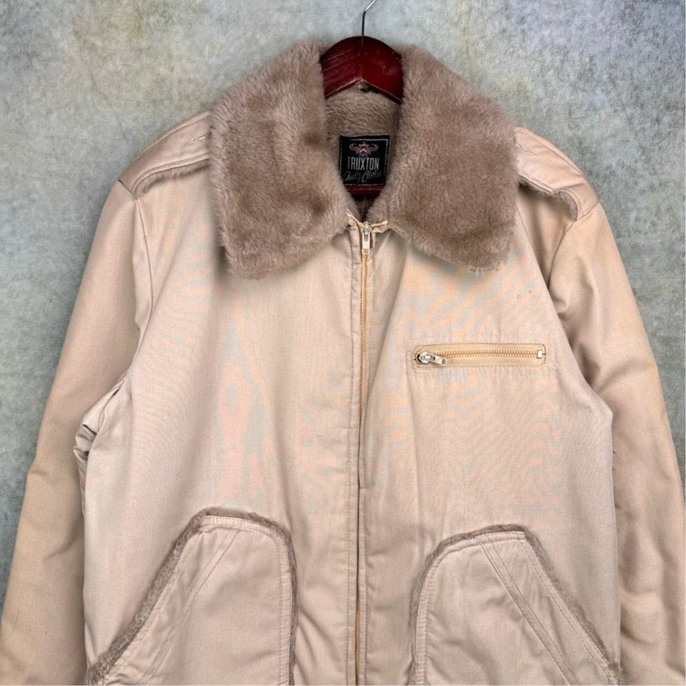 Vintage VTG 70s Pilots Jacket Sz L Beige Tan Faux Fur Full Zip Size US L / EU 52-54 / 3 - 2 Thumbnail