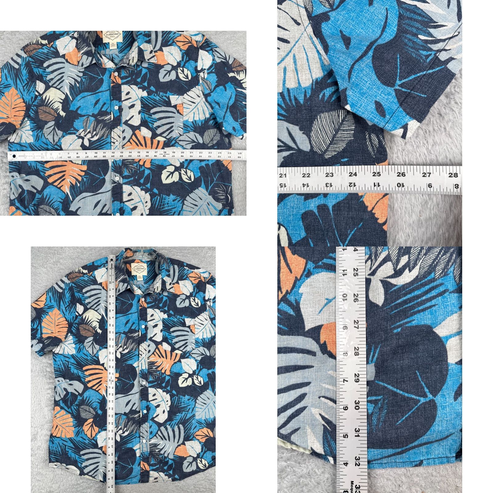 Vintage St. Johns Bay Shirt Men 2XL Blue Floral Palm Leaf Hawaiian 100% Cotton Button-Up Size US XXL / EU 58 / 5 - 8 Thumbnail