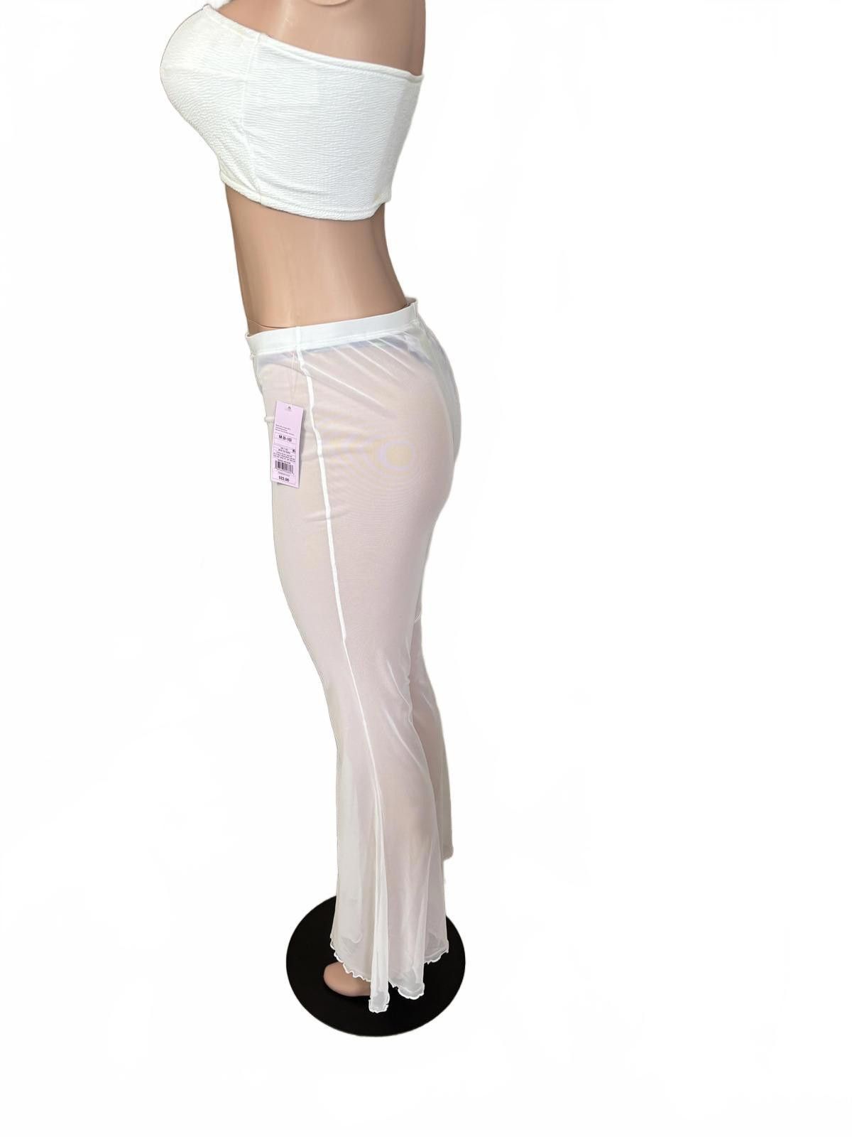 Other Sheer White Bathing Suit Coverup Mesh Flared Pants. Size M. Size 32" / US 10 / IT 46 - 3 Thumbnail