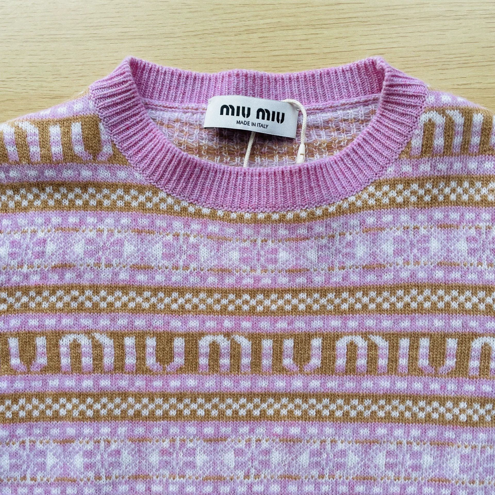 Miu Miu MIU MIU SS23 Striped Logo Wool Sweater Women Pink 38 Size XS / US 0-2 / IT 36-38 - 3 Thumbnail