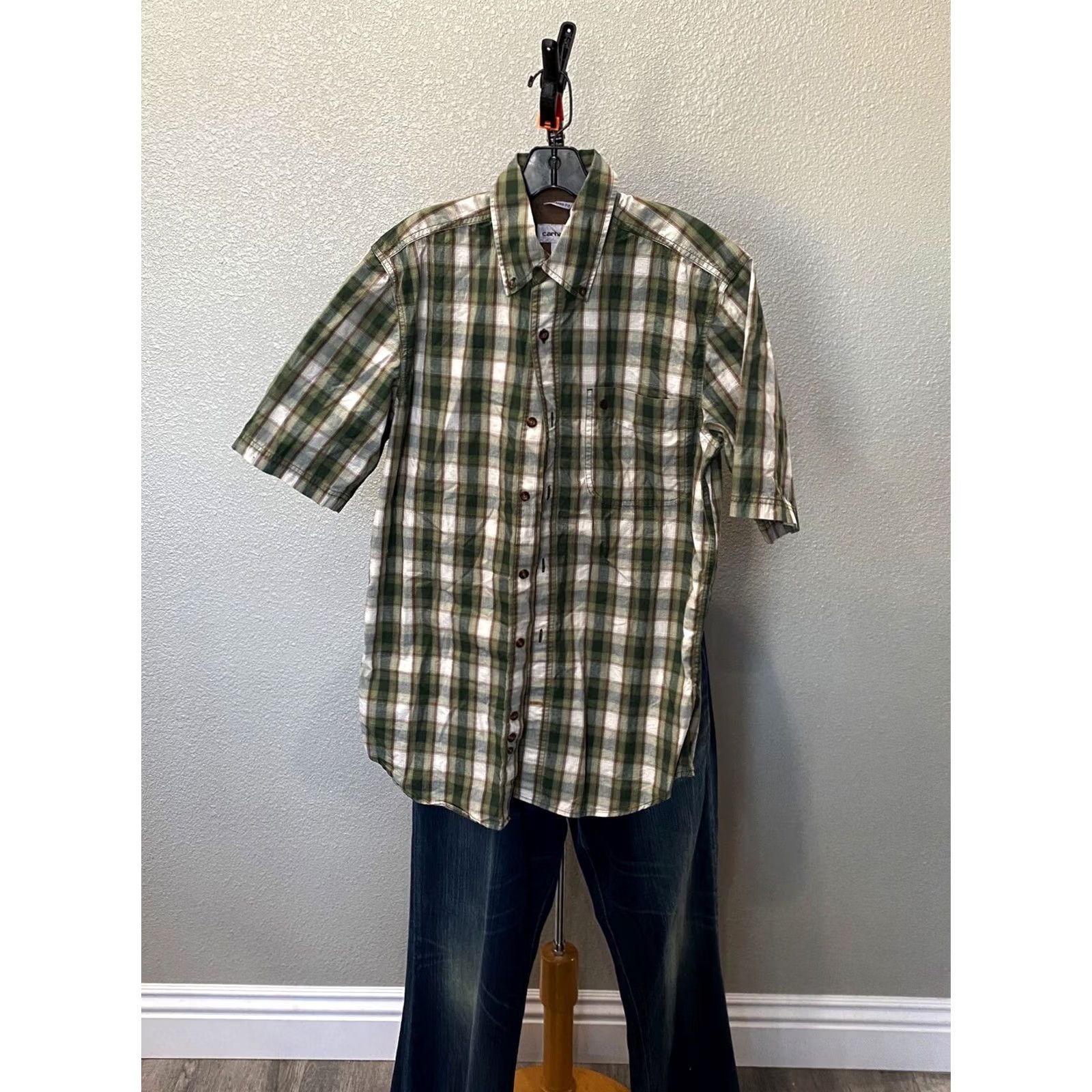 Carhartt Carhartt Button-Up CAMP SHIRT Mens S Green Brown Plaid Short Sleeve Small S Color Sharp Size US S / EU 44-46 / 1 - 2 Thumbnail
